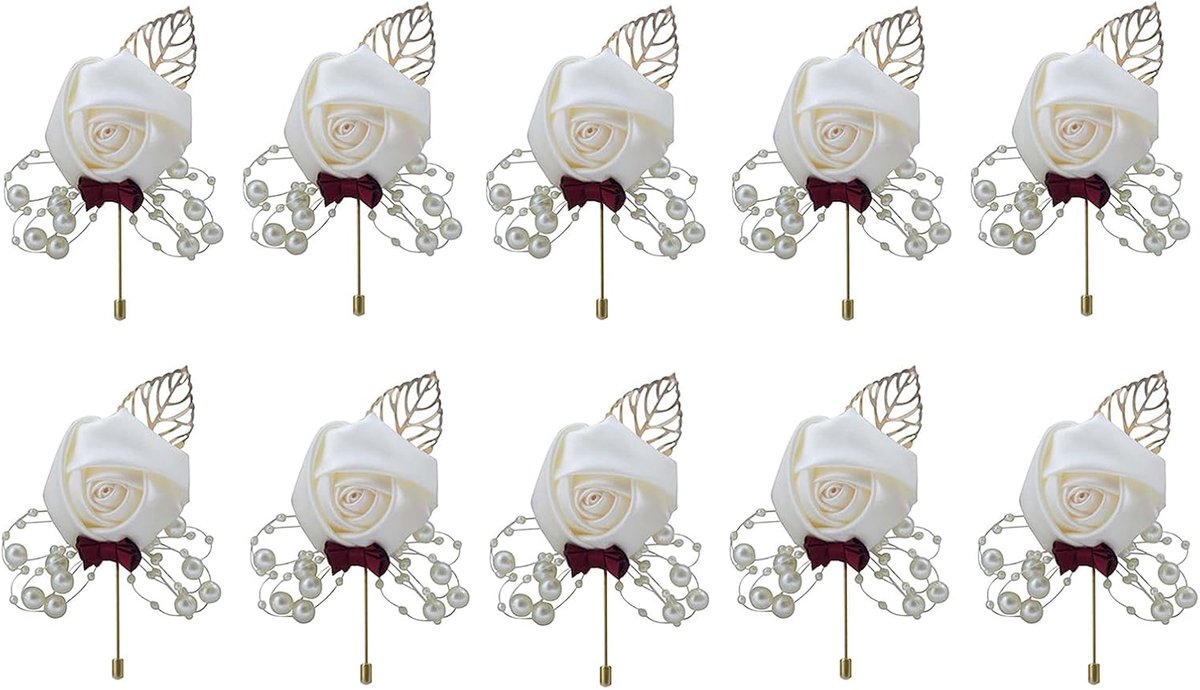 6 stuks bruidegom boutonniere, corsage bruiloft boutonnière, boutonniere bruid, bruiloft boutonnière, voor de bruid, de bruidegom, het bloemenmeisje en de aanwezige gasten, 5*10cm, materiaal