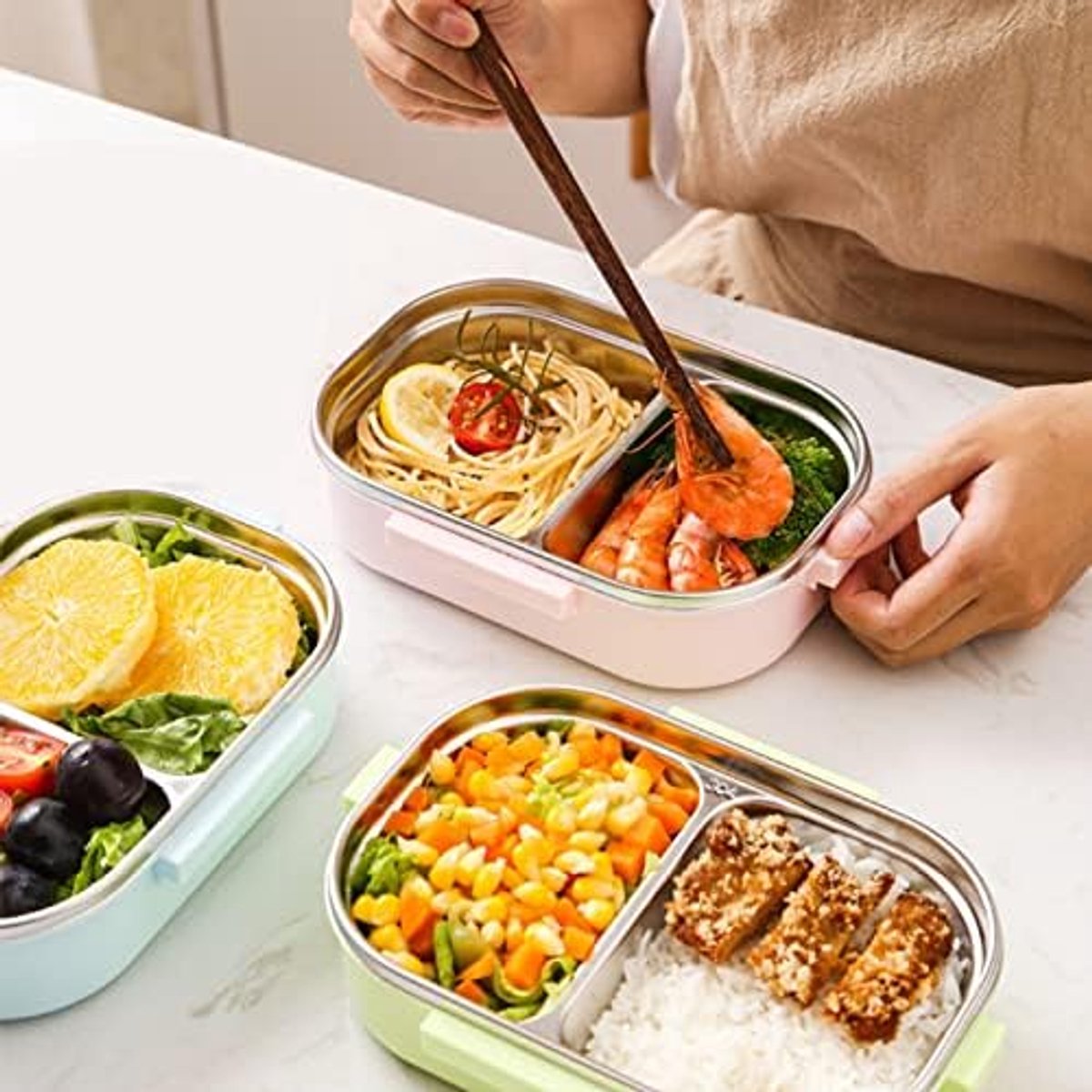 Lunchbox met Thermische Isolatie, Compartiment Tiffin Box Eco-vriendelijke Lunchboxen voor Volwassenen(Transparante Groene Cactus)