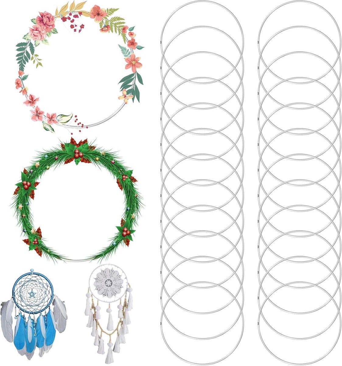 Set van 24 metalen ringen voor knutselen - 20 cm - Zilver