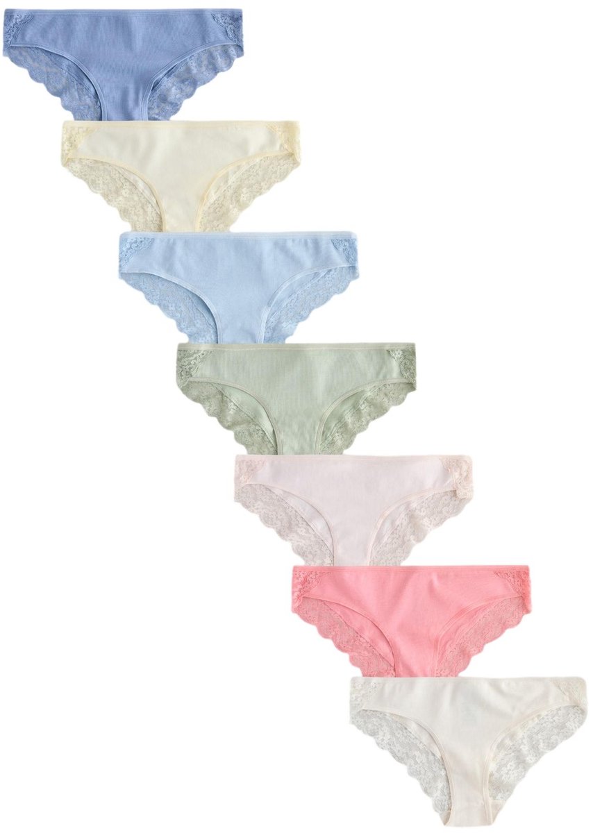 Next - Dames - Set van 7 slips van kant en katoen - Blauw