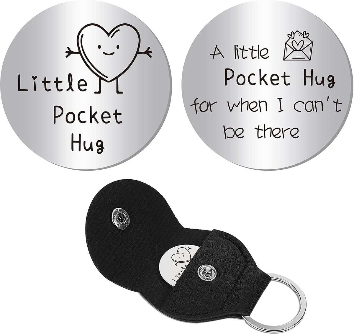 'Pocket Angel', 'Pocket Hug', muntje, lange-afstandsrelatie, cadeau, dubbelzijdig, inspirerend cadeau voor vrienden, vrouwen, mannen, beste vriend(in), zoon, dochter, collega, 3 x 3 cm