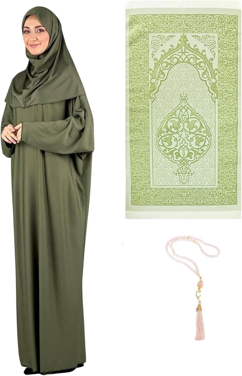 Dames Gebedskleding met Hijab, Gebedskleed en Tasbih, Islamitische Set, Abaya Jilbab Dubai Kaftan voor Eid en Ramadan