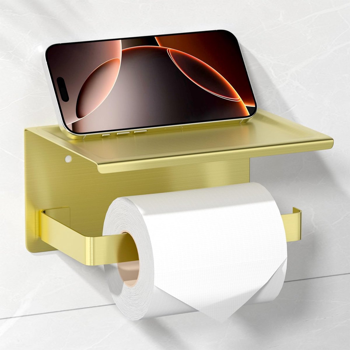 Toiletpapierhouder, zelfklevend, met mobiele telefoon, geborsteld