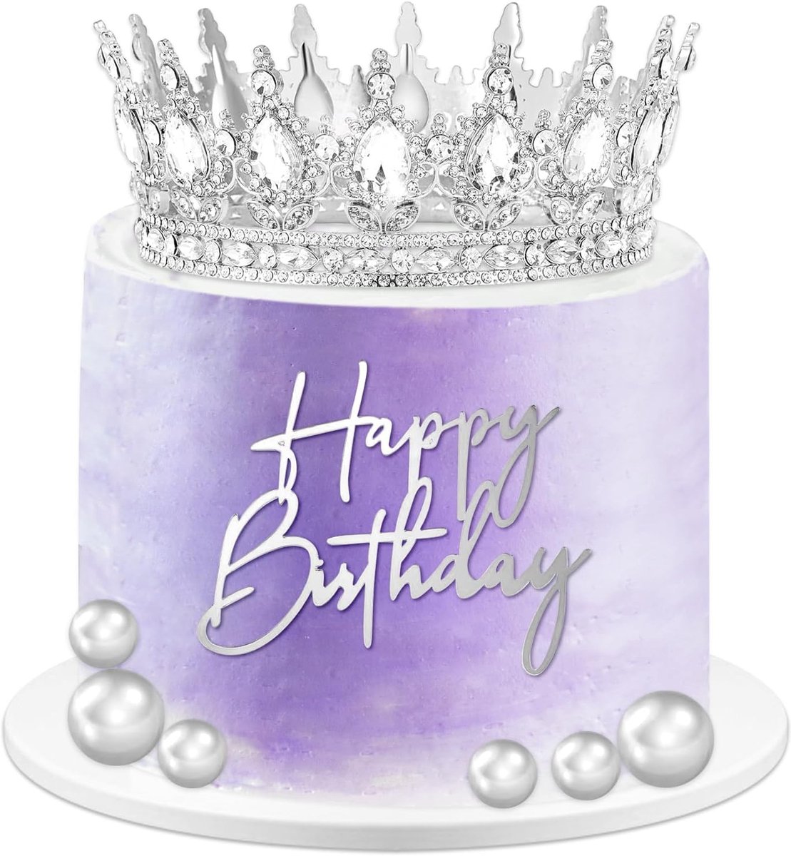 kroon taartdecoratie ballen 8 stuks Happy Birthday taarttoppers kroon