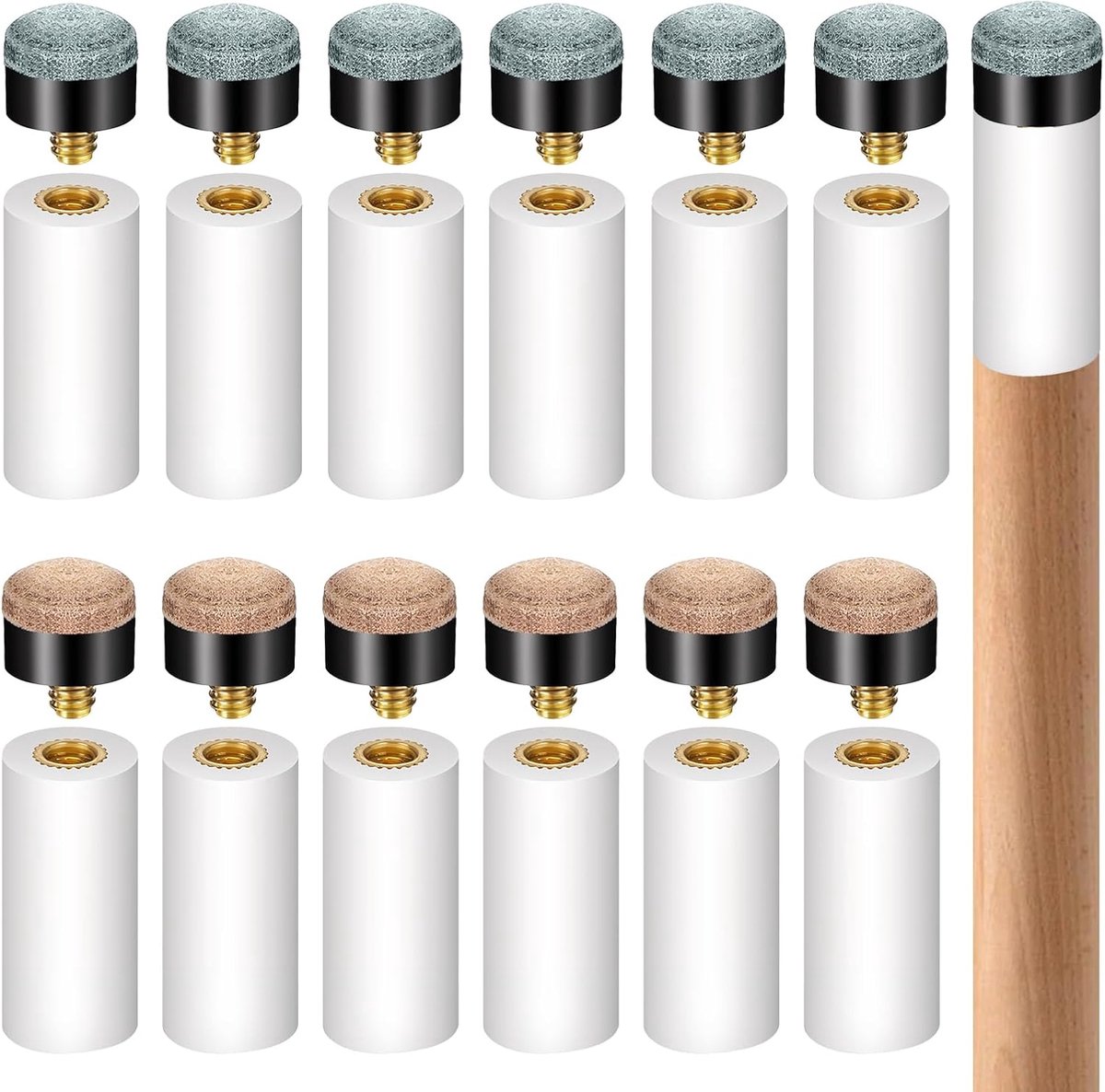 12 Stks Pool Snooker Cue Tips Vervanging Kit Schroef Op Biljart Cue Tips met Witte Ferrules 13mm Blauw en Bruin Zwembad Stick Accessoires voor Snooker Supplies