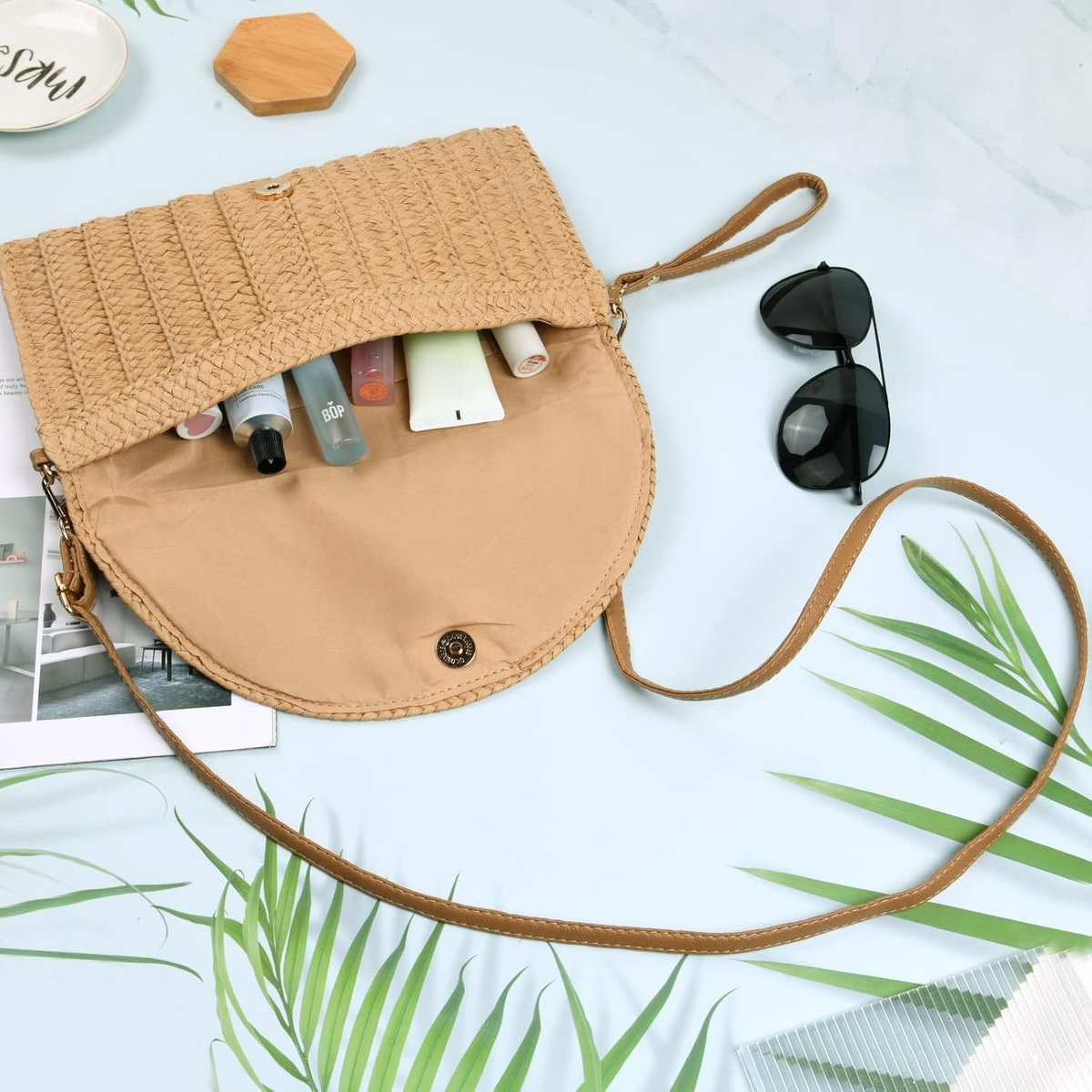 Strotas, strotas, strotassen voor dames, strandtas met kwasten en ritssluiting, schoudertas voor dames, van stro, bohemian schoudertas