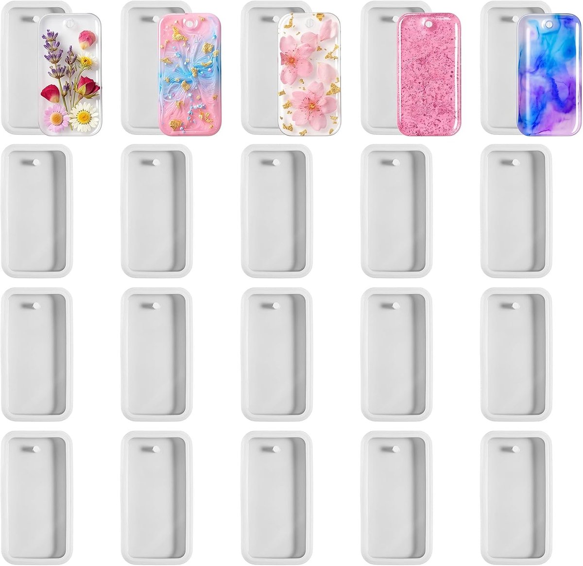 20 stuks siliconen epoxyharsvormen hangerset, rechthoekige siliconen vormen met gaten voor sleutelhangers en sieraden, siliconen vorm hanger voor epoxyhars, halsketting, doe-het-zelf decoratie