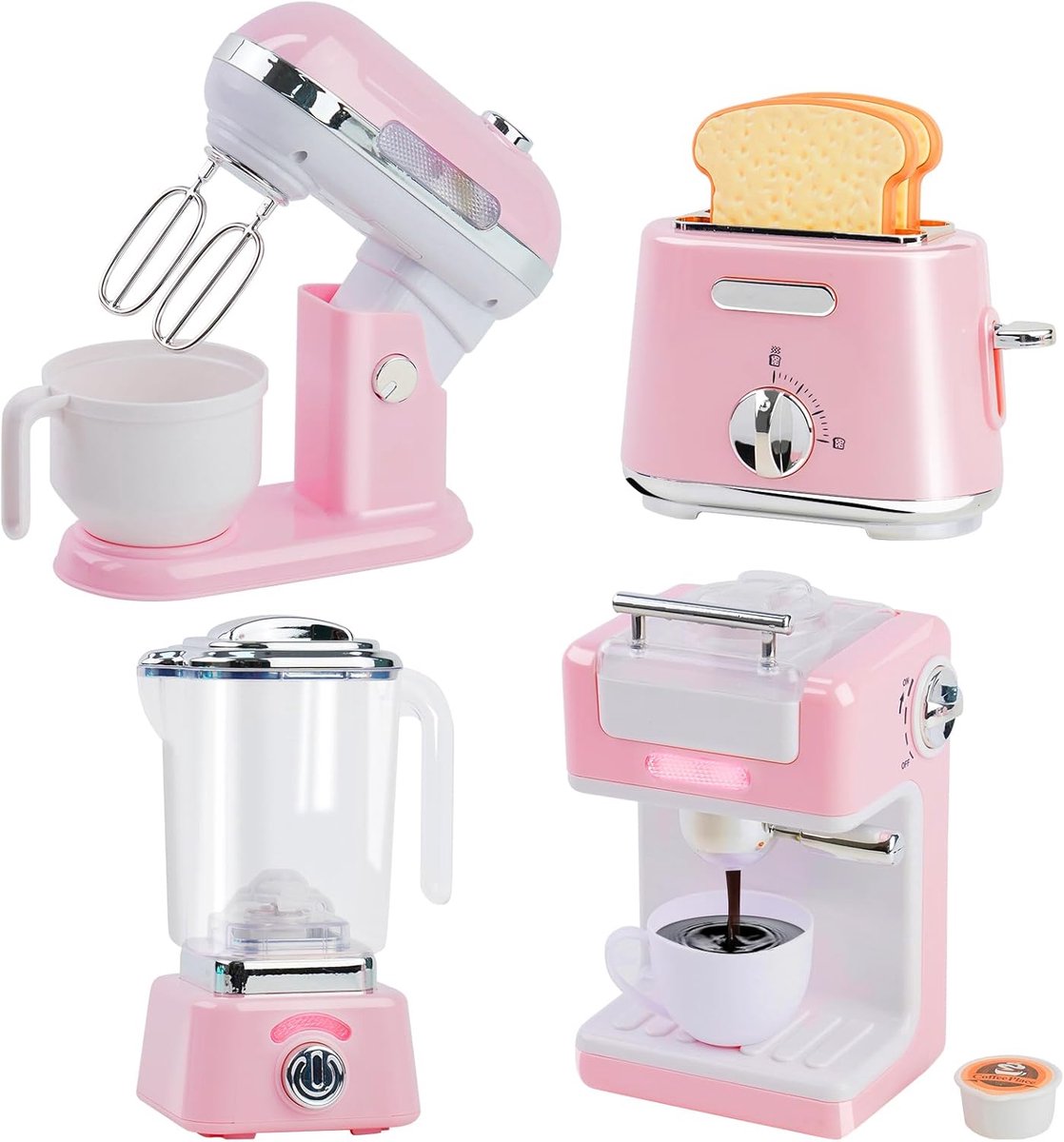 Keukenaccessoires voor kinderen, keukengerei, huishoudelijke apparaten voor kinderen, met koffiezetapparaat, mixer, blender met realistische lichten en geluiden, rollenspel, cadeau voor meisjes en