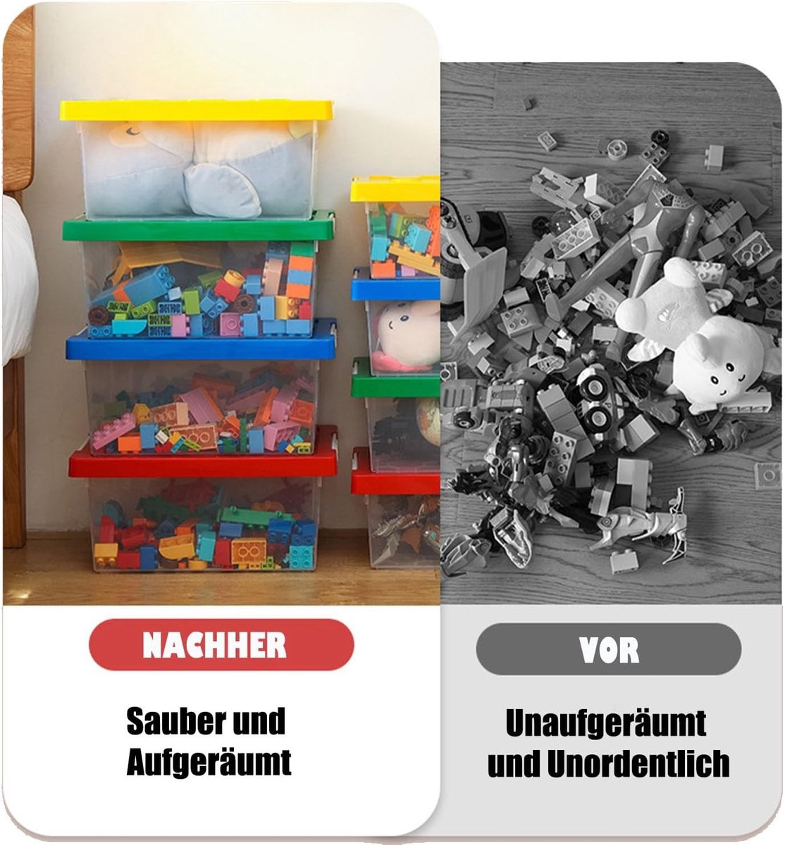 Opslagdozen voor bouwblokken met deksel, speelgoeddoos met verwijderbare lade en bouwplaat, plastic sorteerdozen voor kleine onderdelen en knutselbenodigdheden