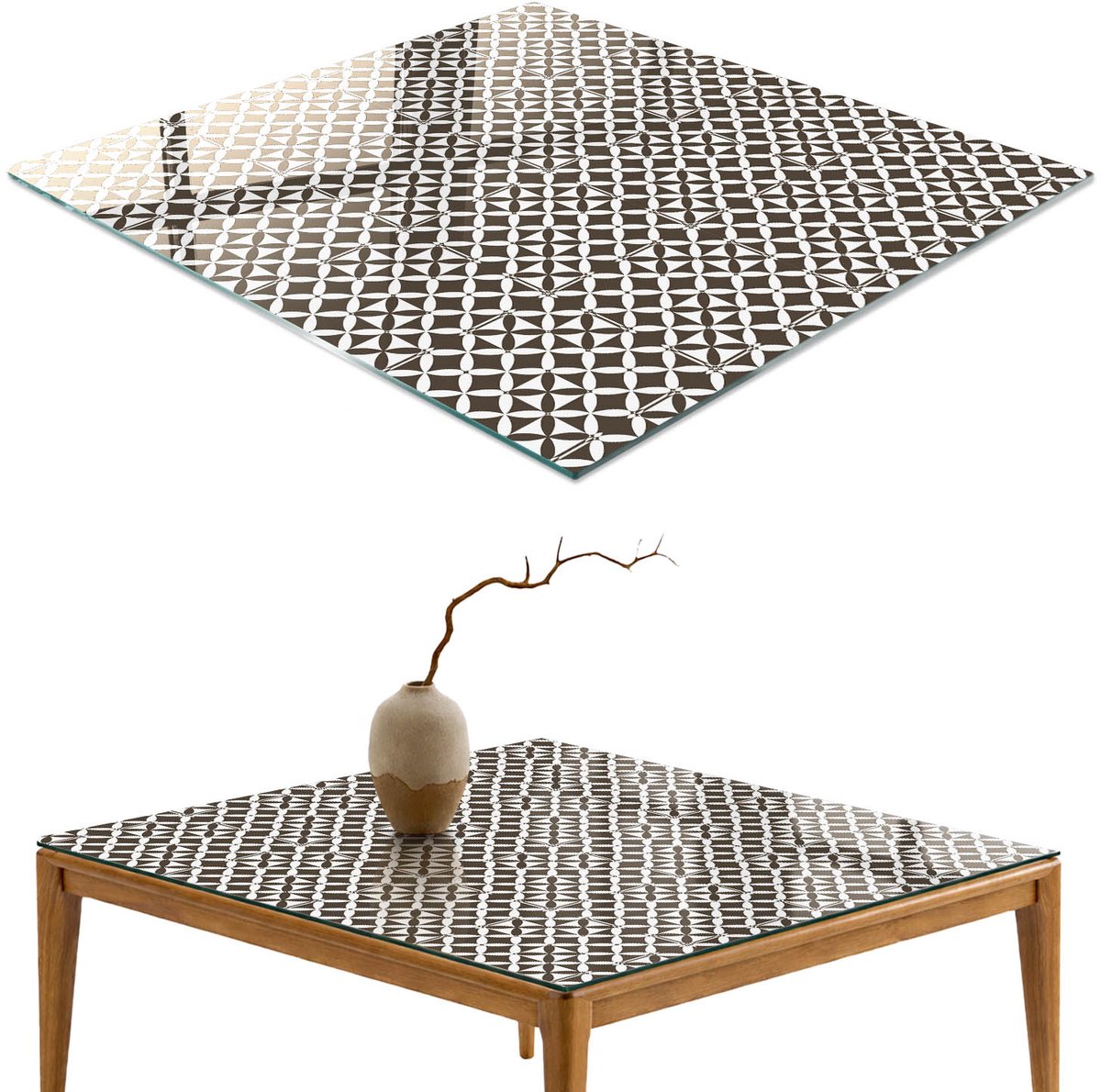 ArtPrintCave Geometrische mozaïek Glazen Tafelblad 60x60 cm - Tafelblad Rechthoek - Bruin Terrastafel - Achtergronden en patronen Keukentafel
