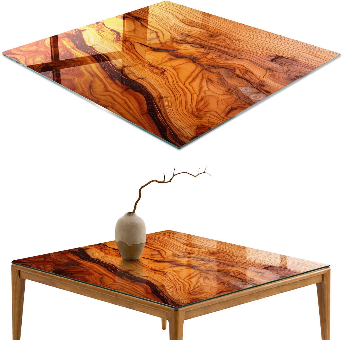 ArtPrintCave Natuurlijke schoonheid Glazen Tafelblad 60x60 cm - Tafelblad Rechthoek - Bruin Keukentafel - Texturen Glasplaat