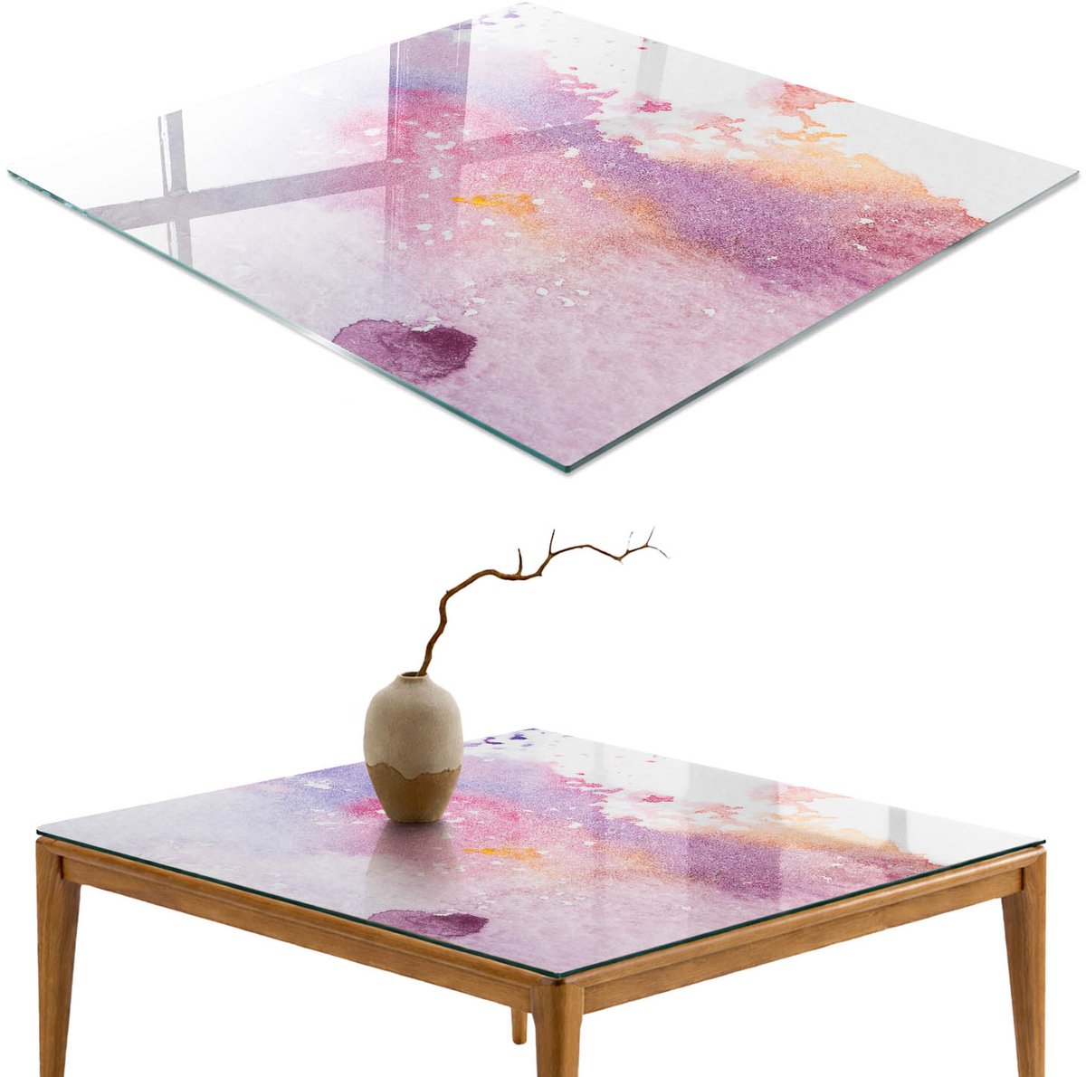 ArtPrintCave Een kleurrijk accent Glazen Tafelblad 60x60 cm - Tafelblad Rechthoek - Paars Keukentafel - Abstractie Keukentafel