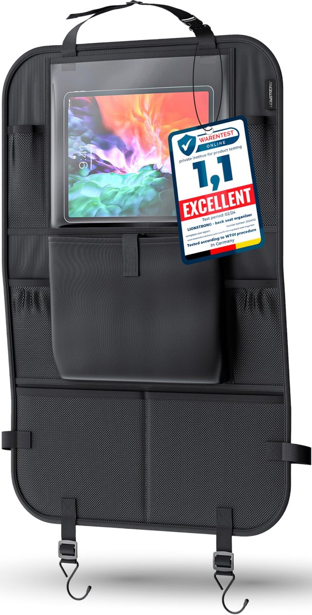Auto Stoel Organizer - Achterbank Beschermhoes met Tabletvak - Autostoel Beschermer tegen Schoppen en Vuil - Kick Mat met Opbergvakken - Universele Auto Organizer voor Kinderen, Reizen en Lange Ritten