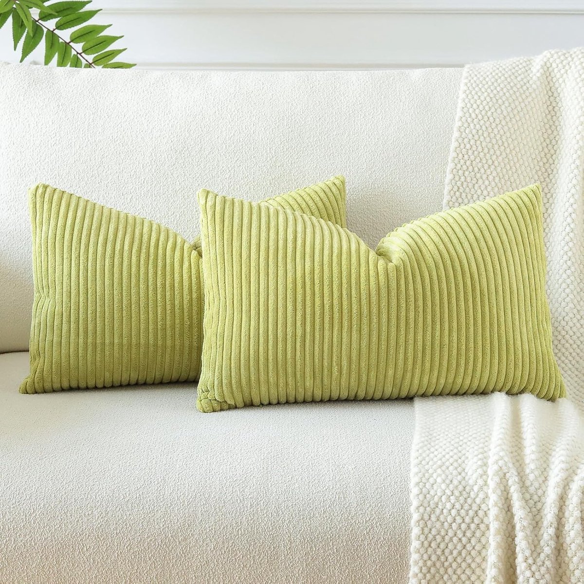 Set van 2 Zachte Corduroy Gestreepte Kussenhoezen 30x50cm Boho Decoratieve Kussens voor Sofa en Slaapkamer, Luxe Kussenhoezen voor Thuisdecoratie