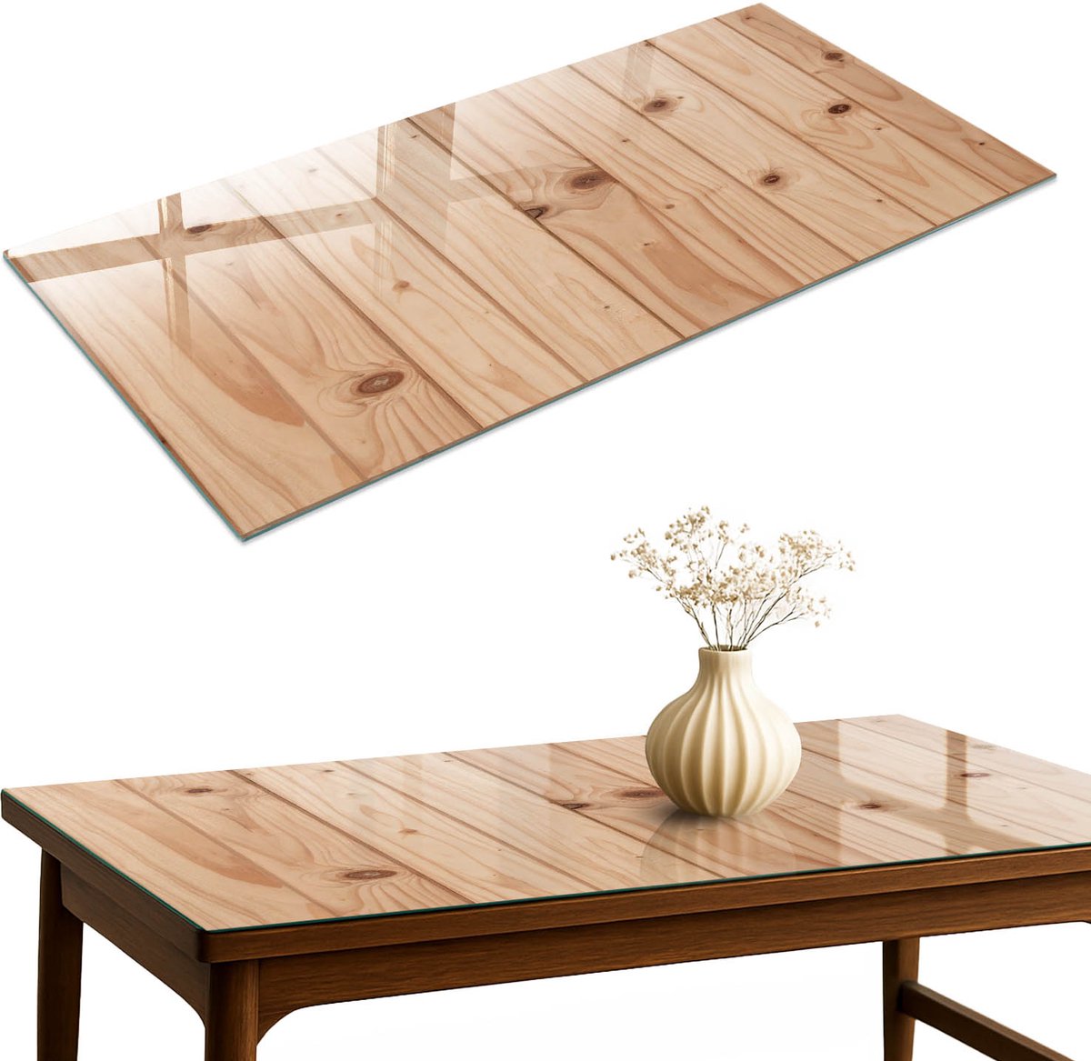 ArtPrintCave Houtstructuur Glazen Tafelblad 120x60 cm - Tafelblad Rechthoek - Beige Tafelblad Glas - Texturen Glazen Eettafel