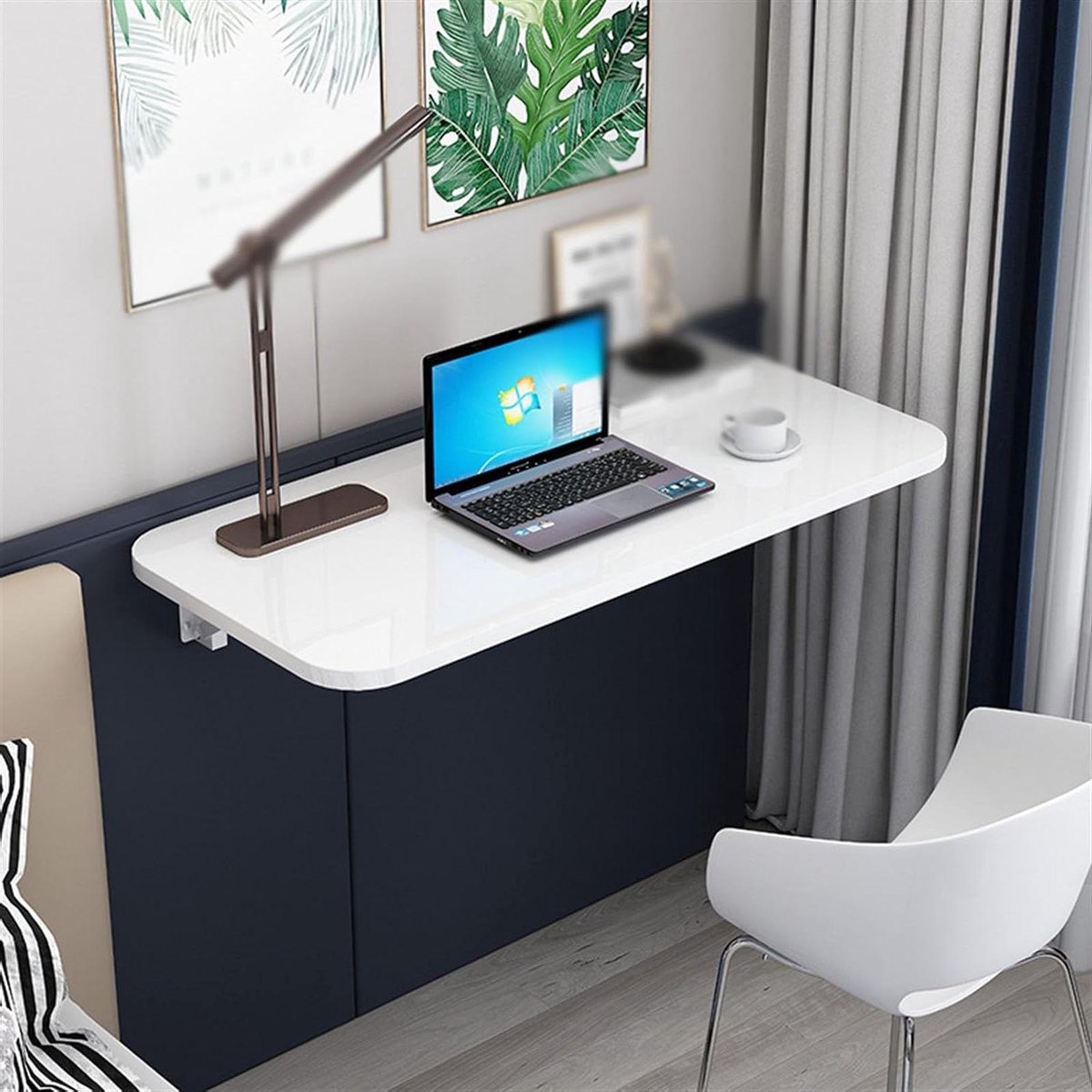 Opvouwbare Wandtafel - Klaptafel Bureau - Ruimte Besparen - Verstevigd Stalen Frame - 100x40cm - Wit