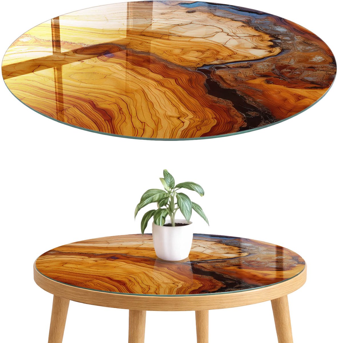 ArtPrintCave Korrelpatronen Glazen Tafelblad fi70 cm - Tafelblad Rond - Oranje Keukentafel - Texturen Eettafel Met Glasplaat