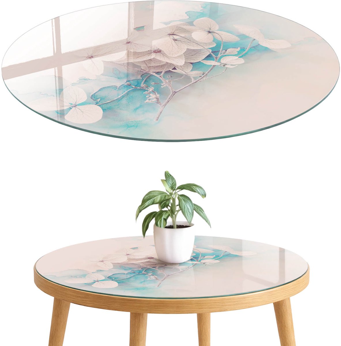 ArtPrintCave Pastelkleurige bloemen Glazen Tafelblad fi70 cm - Tafelblad Rond - Wit Bureaublad - Bloemen en planten Terrastafel