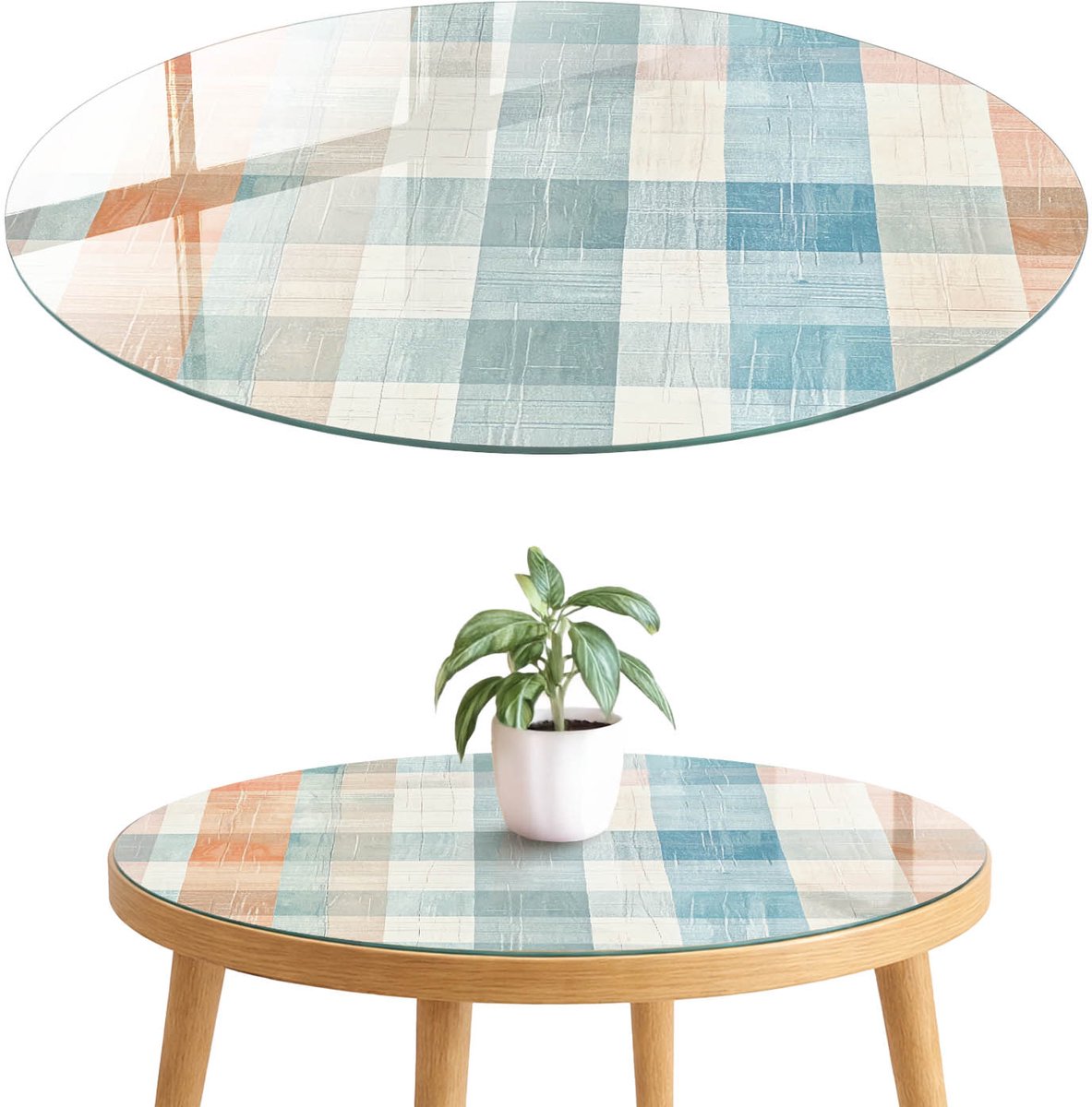 ArtPrintCave Pastel patchwork Glazen Tafelblad fi70 cm - Tafelblad Rond - Beige Keukentafel - Achtergronden en patronen Keukentafel