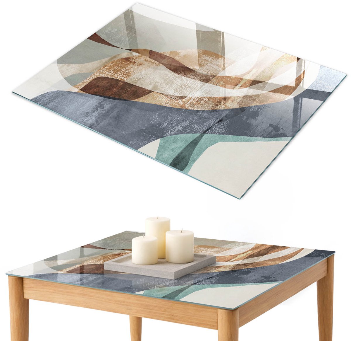 ArtPrintCave Elegante compositie Glazen Tafelblad 100x70 cm - Tafelblad Rechthoek - Bruin Eettafel Met Glasplaat - Abstractie Terrastafel
