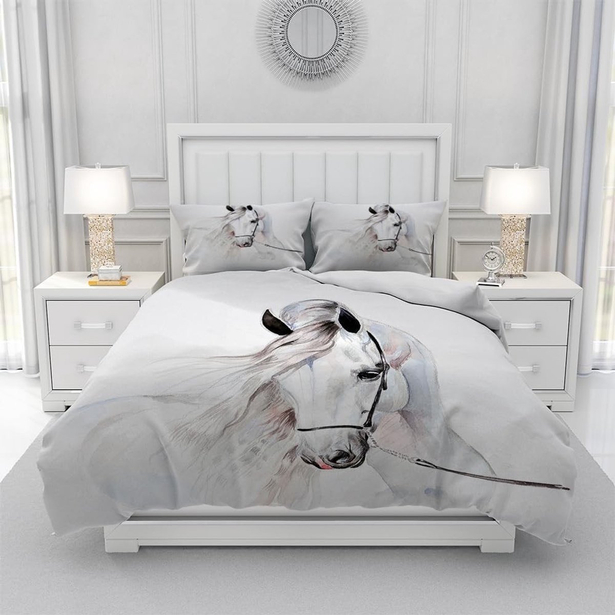 3D Paardenpatroon Beddengoed Set, Zachte Microfiber Dekbedovertrek met Rits voor Kinderen en Volwassenen, Perfect voor Jongens en Meisjes (H1, 200x200cm)