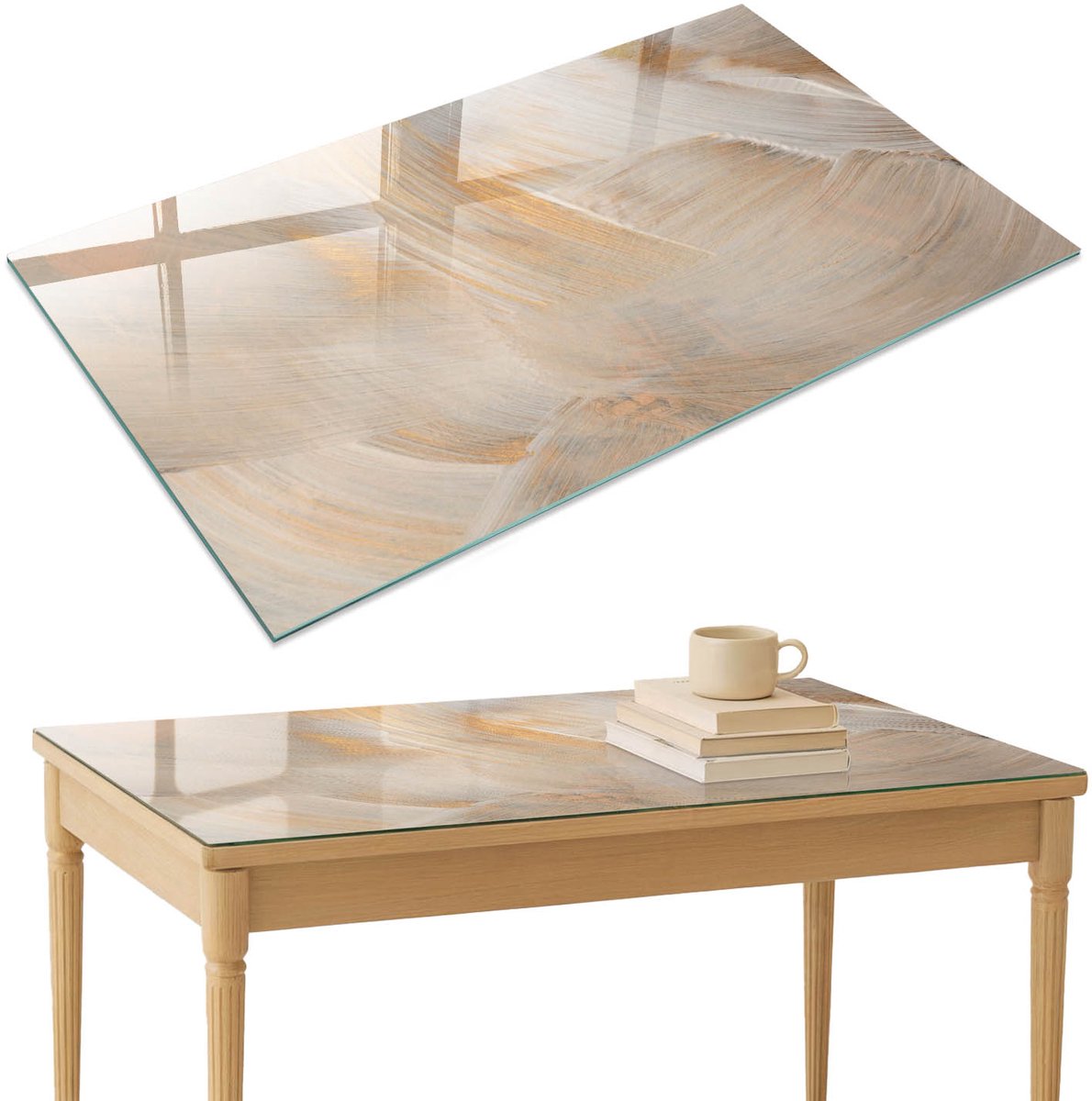 ArtPrintCave Warme abstracties Glazen Tafelblad 120x80 cm - Tafelblad Rechthoek - Beige Bureaublad - Abstractie Terrastafel