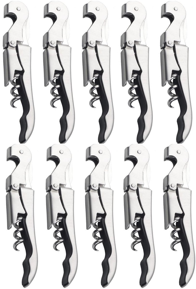 Omgoods - Professionele Kellner Kurkentrekker Wijnopener met Vouwbare Foil Cutter - Zilver 10 Stuks