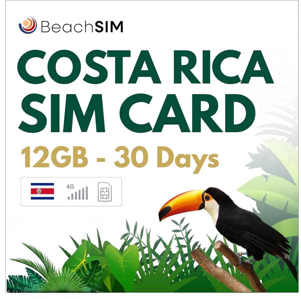 Omgoods - Costa Rica SIM kaart 30 dagen - 12GB data met 4G/5G snelheden