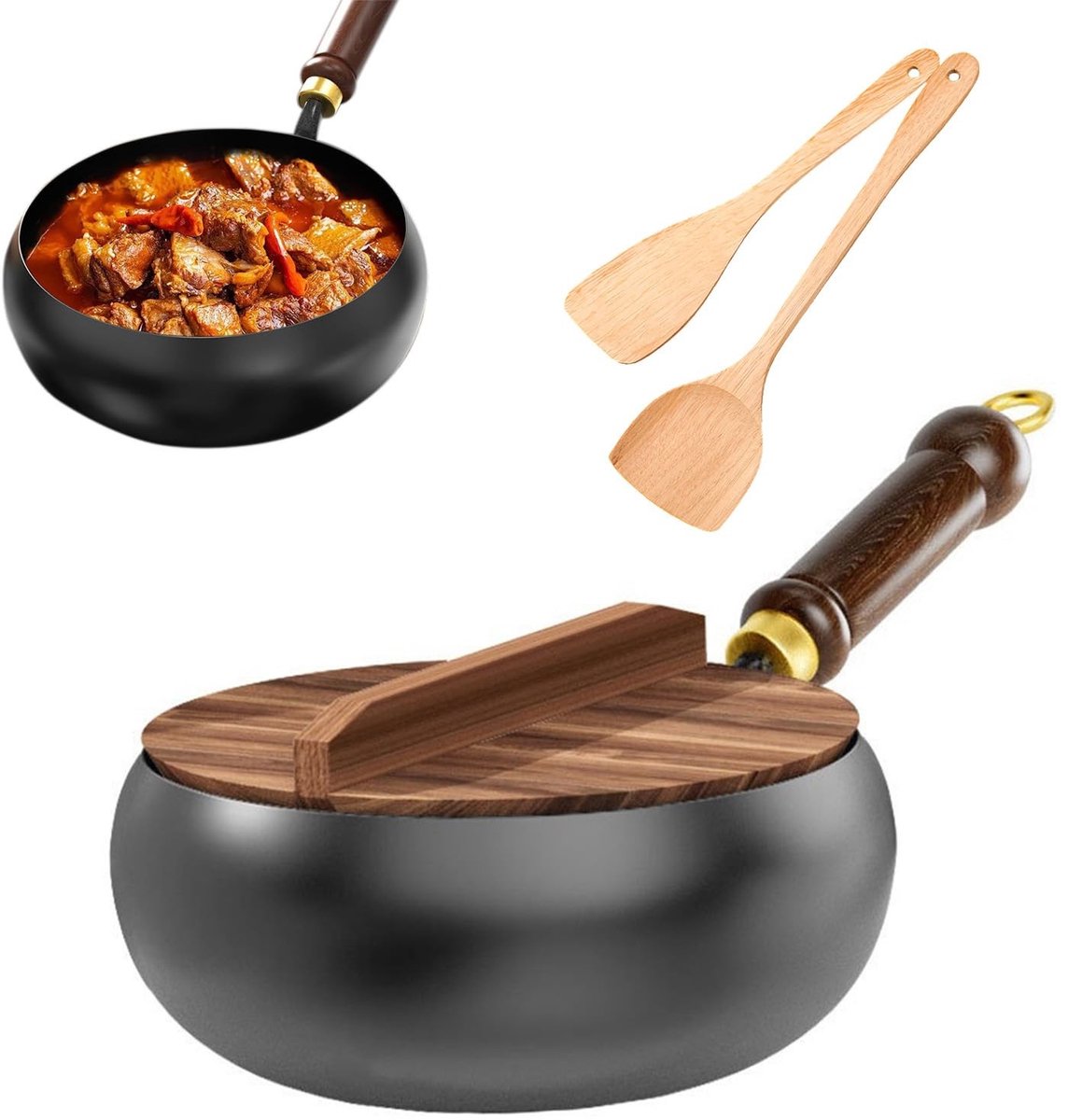 Omgoods - Japanse Handgemaakte Gietijzeren Pan 24 cm - Inclusief Houten Deksel