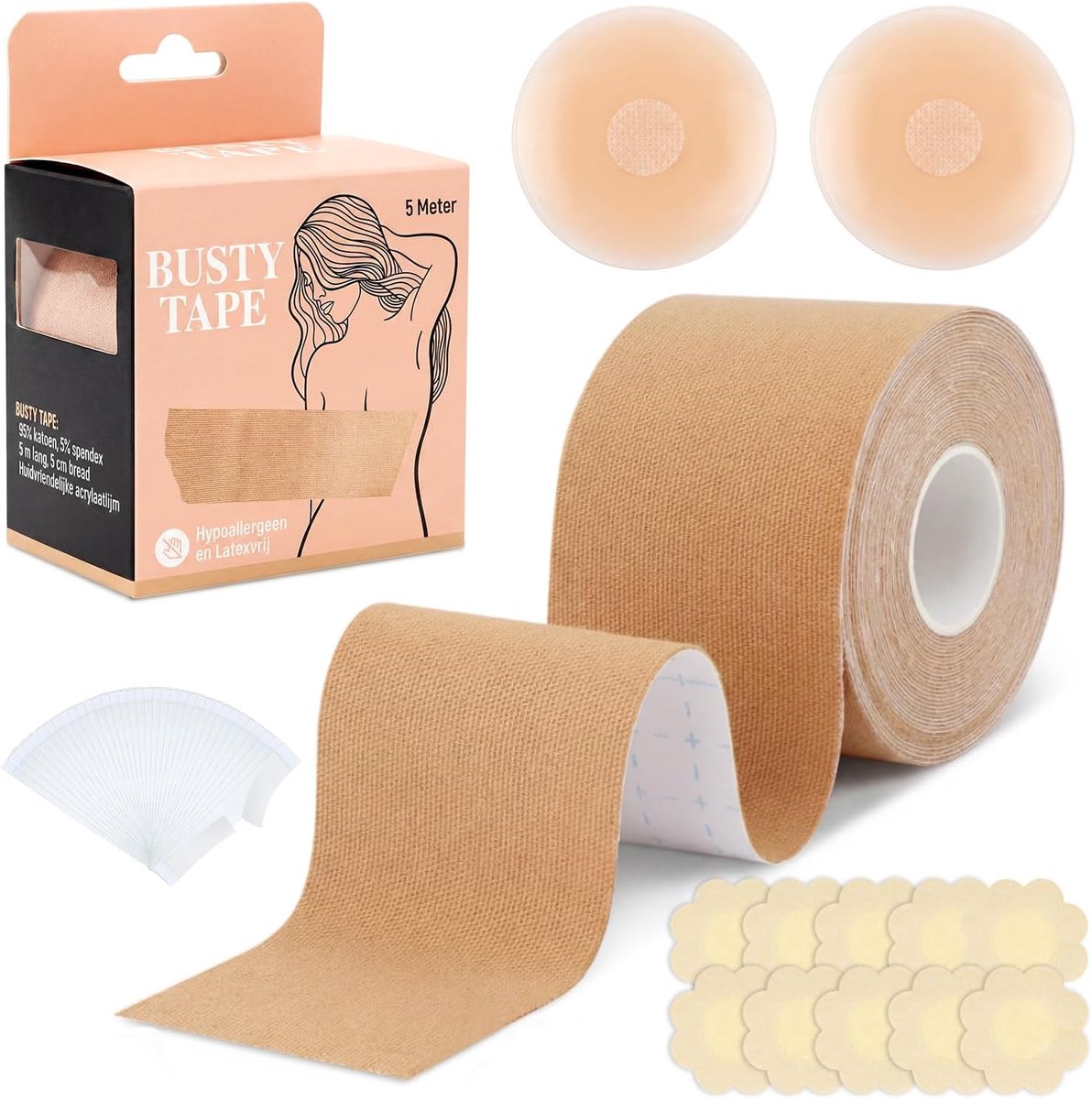 Borstbandset met tepelpads en modieuze tape voor A-G cup | Ademende borstbandset inclusief siliconen pads en opbergdoos. Ideaal voor jurken met blote rug en een veilige grip.