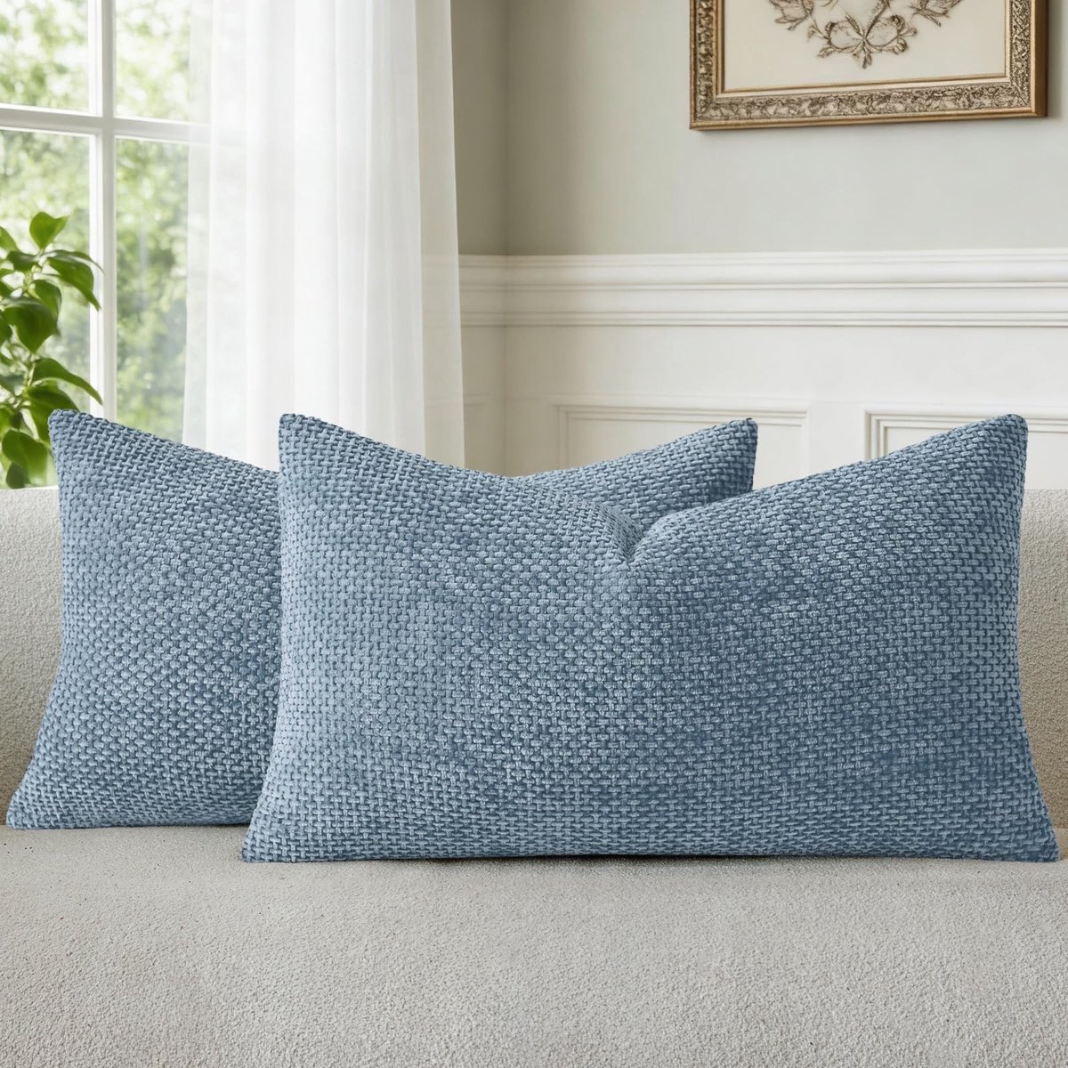 Omgoods - Set van 2 Chenille Kussenhoezen Blauw 30 x 50 cm - Zachte Decoratieve Kussens