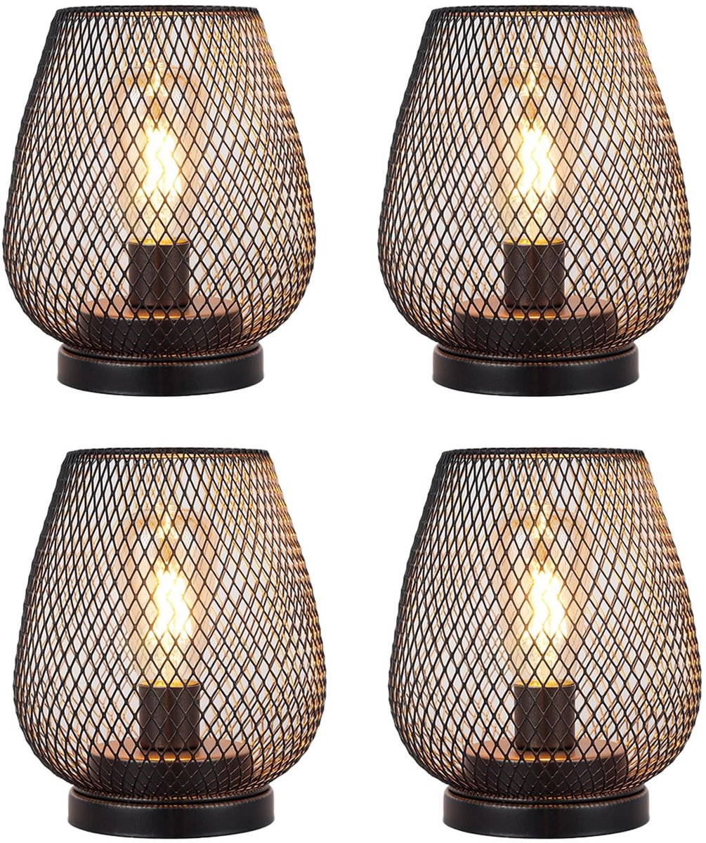 Omgoods - Set van 4 Metalen Kooi LED Lantaarns - Draadloze Accentverlichting voor Feesten