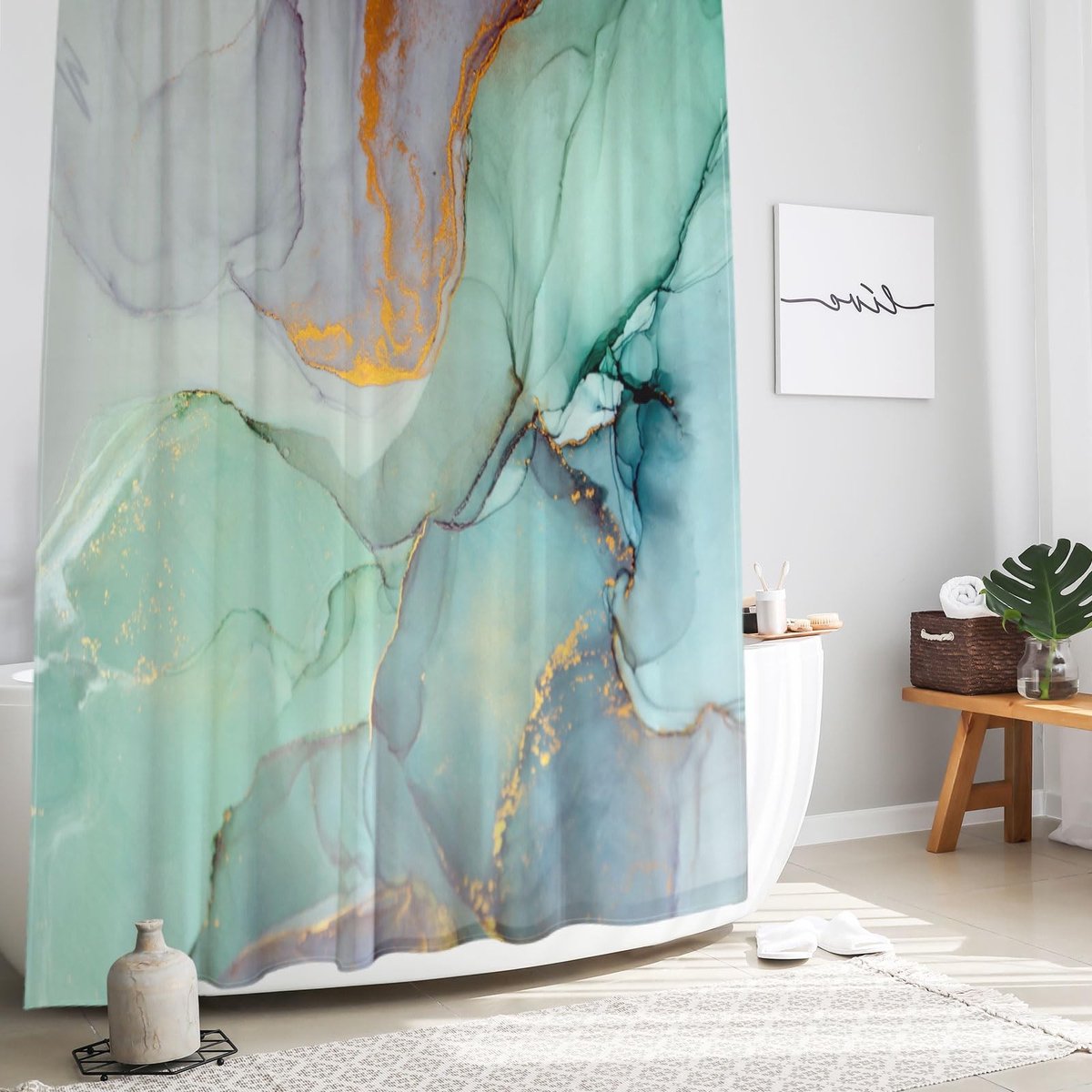 Omgoods - Abstract Marmer Douchegordijn met Gouden Strepen 180x180cm