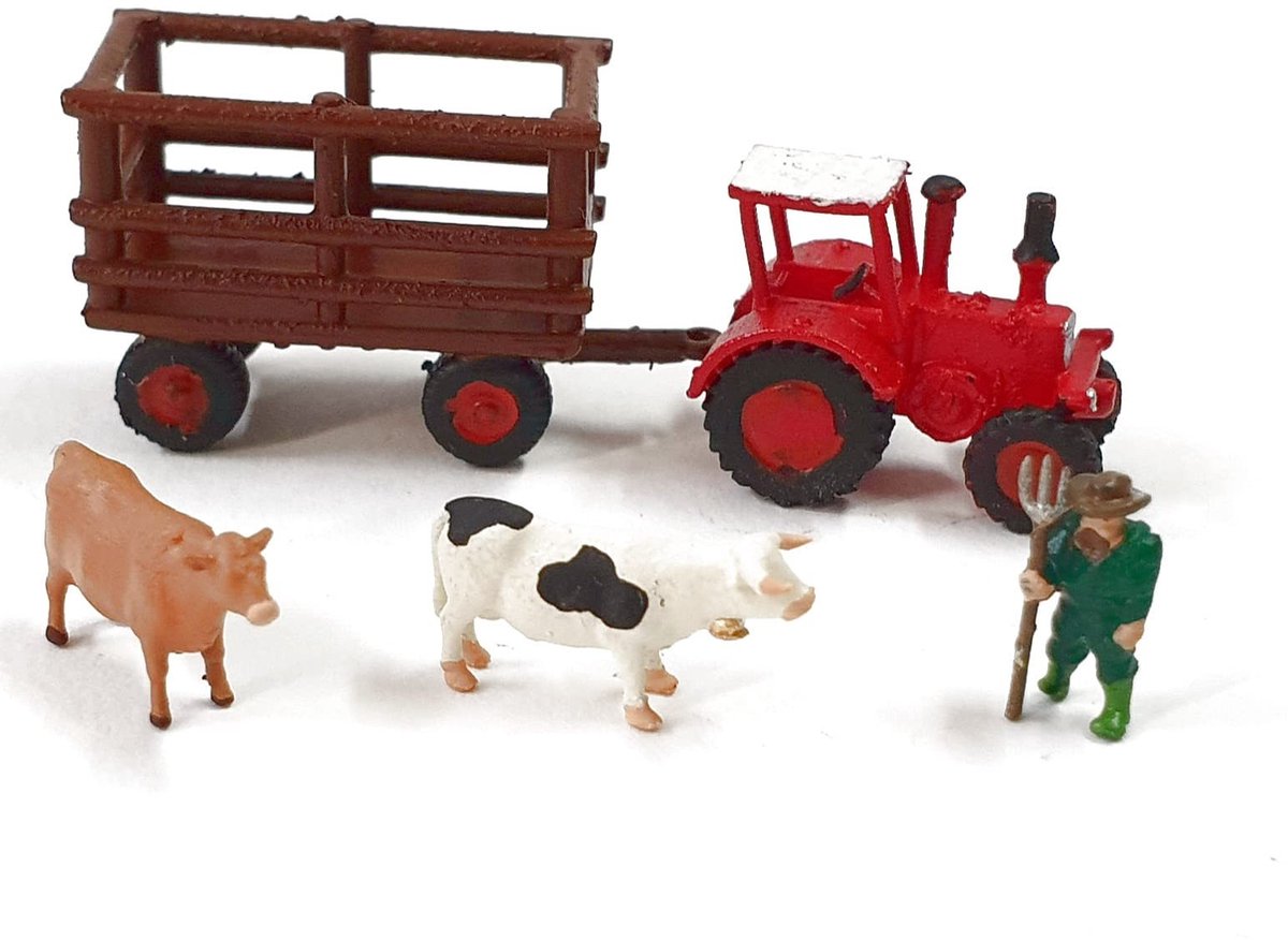 Omgoods - 10005 Boerderij Set met 2 Koeien en Tractor - Modelbouw Accessoires