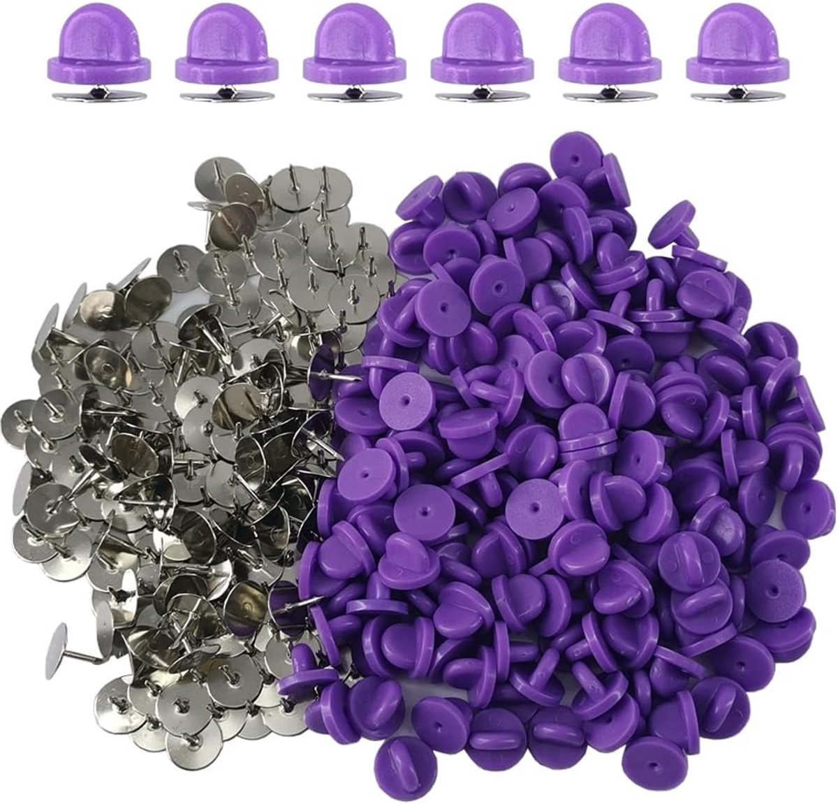 200 stuks/100 paar Tie Tack Pin Backs met blanco pins, binding nietjes koppelingen vlinder rubberen bout achterkant houder vervanging (paars)