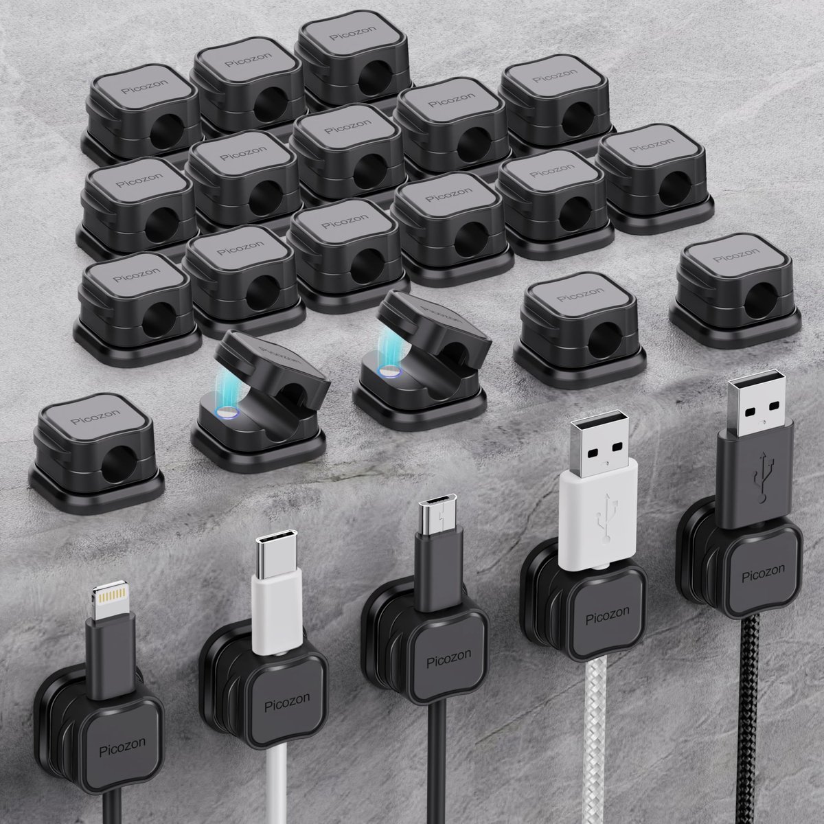 Omgoods - Set van 24 Magnetische Kabelclips - Zelfklevende Organisatoren voor Kabelbeheer