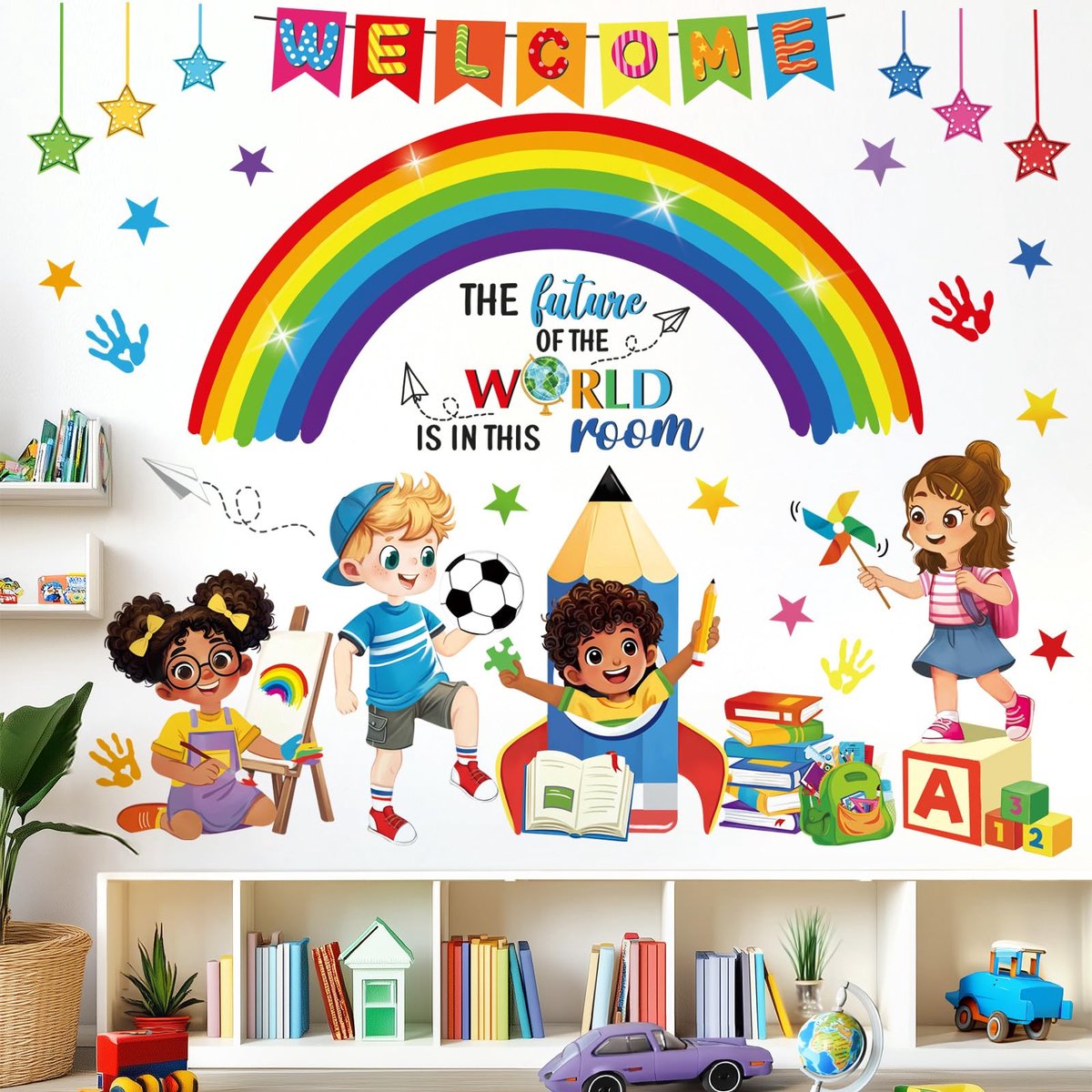 Omgoods - Rainbow Handprint Wandstickers - Inspirerende Quotes voor Kinderen