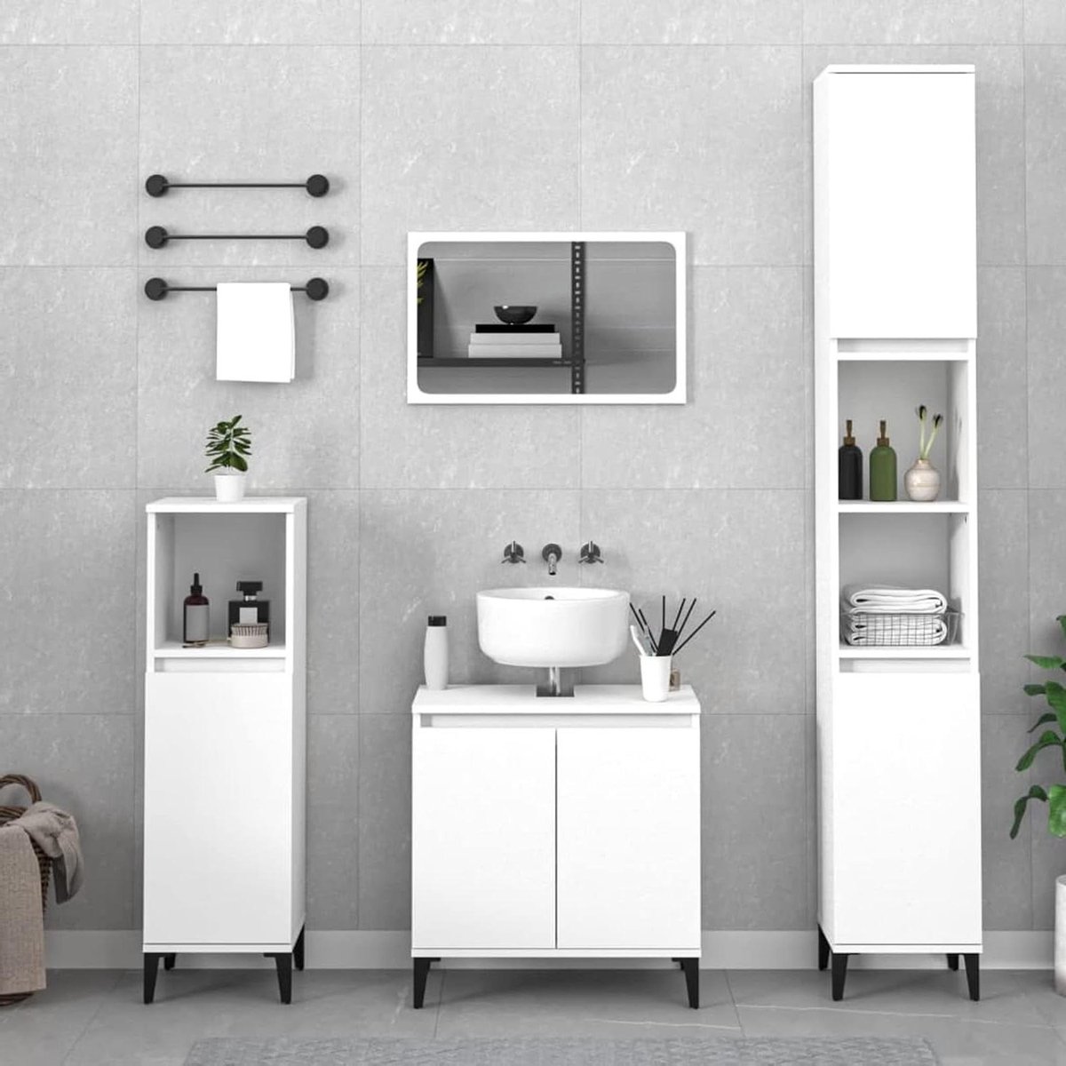 Badkamermeubel Set - Badkamerkast Set - Badkamer Organisatie - Gemanipuleerd Hout - 104 x 32 x 15.3 cm - Wit
