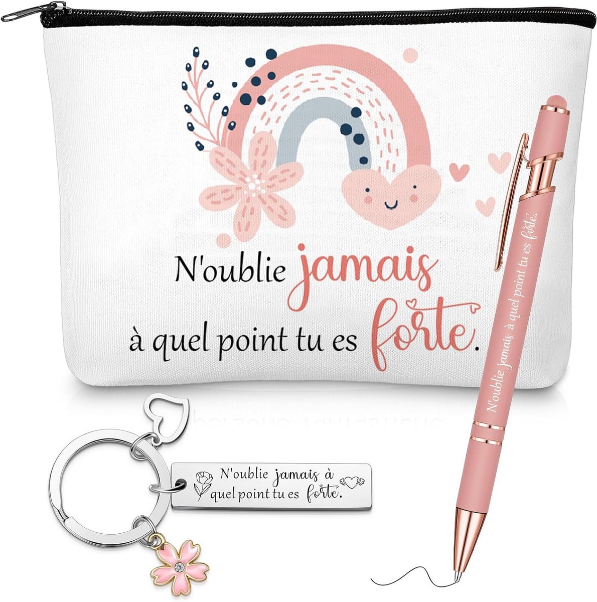 Mute cadeau inclusief inspirerende make-uptas, sleutelhanger, motivatiebalpen voor vrienden, collega's, familie, echtgenote, kerstcadeaus, zoals afgebeeld, 23 x 15 x 5 cm