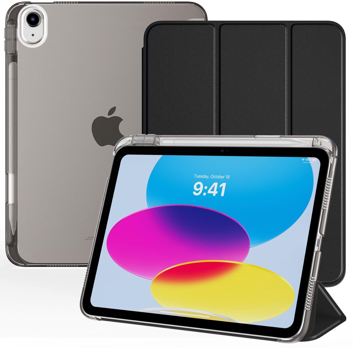 Omgoods - Hoesje voor iPad A16 11e Gen met Pencilhouder en Automatische Aan/Uit Functie Zwart