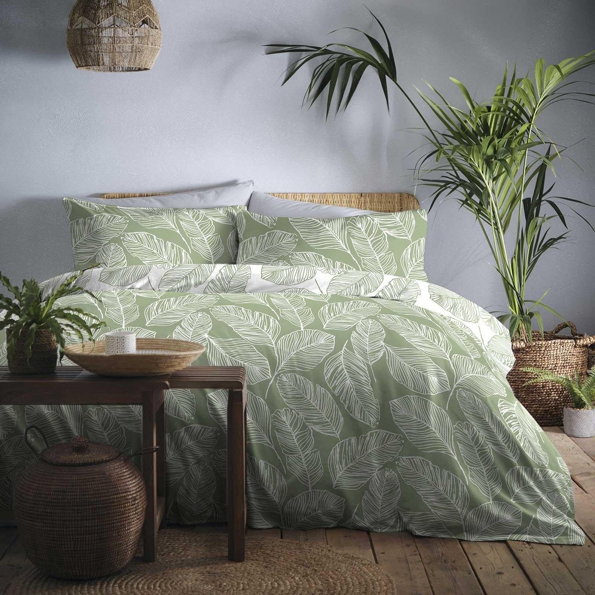 Omgoods - Matteo Groene Bladeren Dekbedovertrek King Size (230 x 220 cm) Reversible
