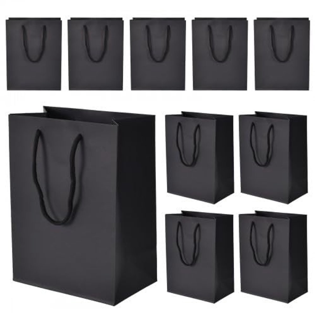 Omgoods - 10 Stuks Zwarte Kraft Papier Tassen met Handvat - Herbruikbaar voor Diverse Gelegenheden