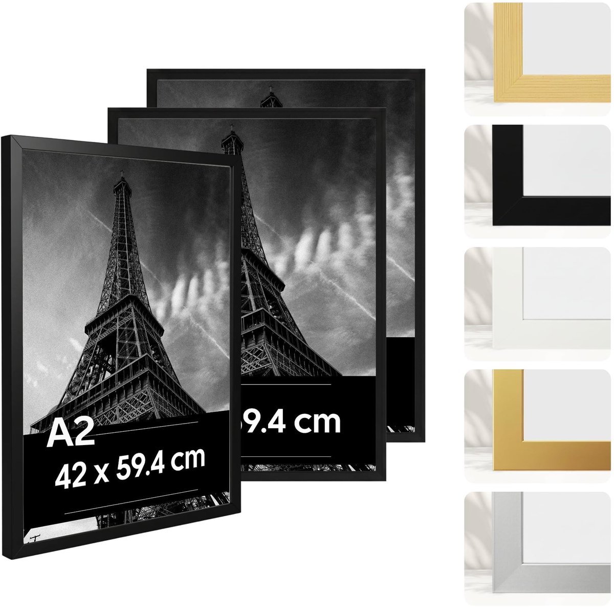 Omgoods - Set van 3 Zwarte Fotolijsten 42x59,5 cm - Modern en Veilig