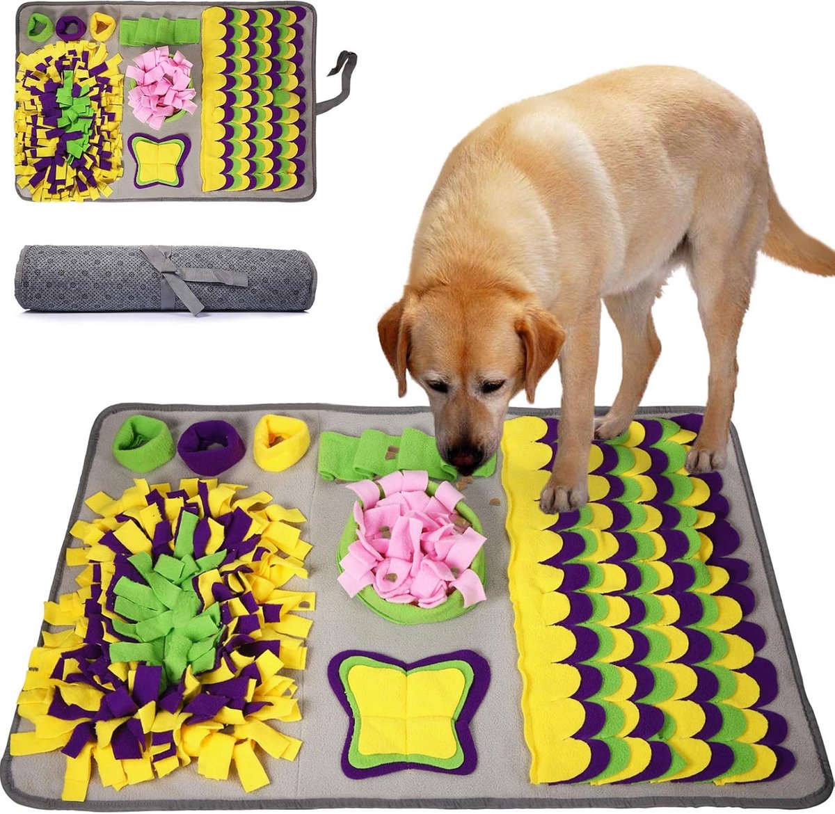 Snuffeltapijt voor honden en katten, intelligent speelgoed om huisdieren te leren ruiken; snuffeldeken, voedermat en trainingsmat, wasbaar en opvouwbaar, 70 x 50 cm