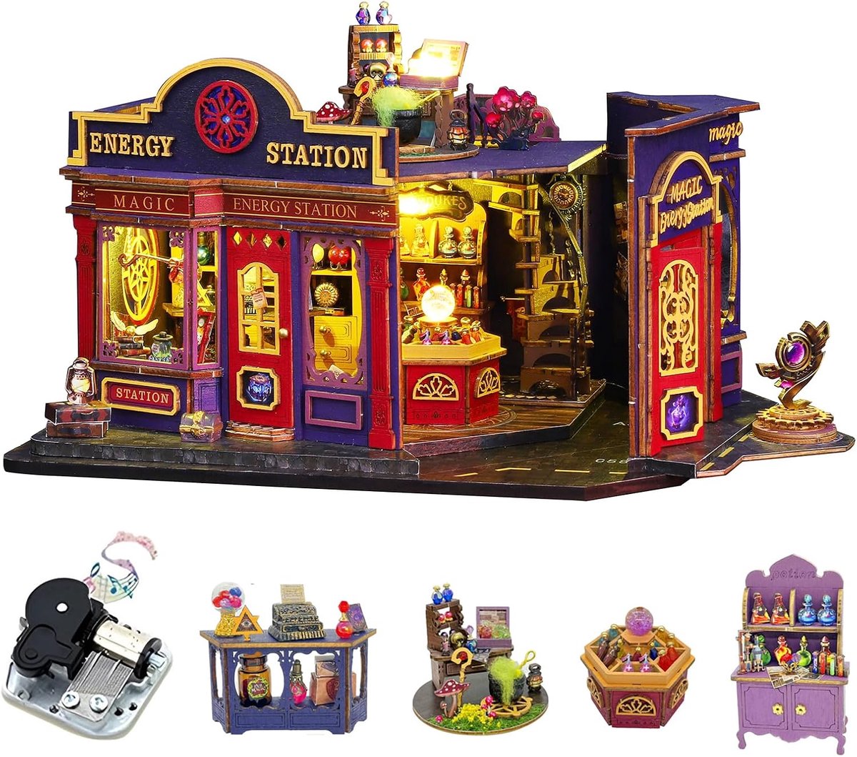 DIY Houten Poppenhuis Kit - Magische Energie Station Ontwerp - Miniatuur Poppenhuizen om Zelf te Bouwen