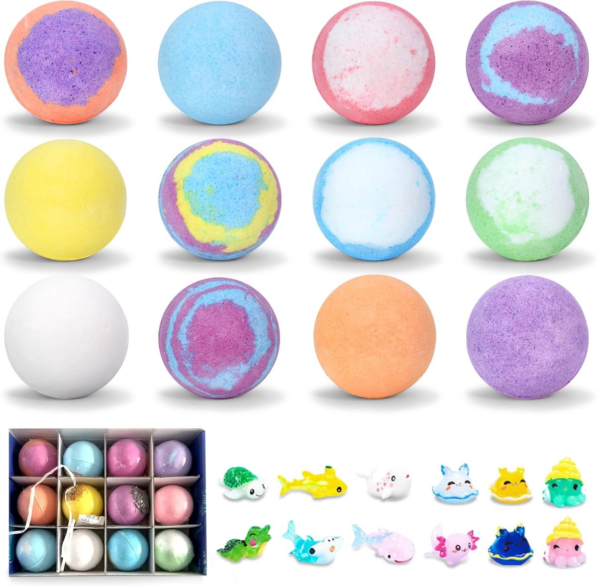 12 stuks badballen voor kinderen, met verrassing, badbommen voor kinderen met speelgoed binnenin, verjaardag voor jongens en meisjes
