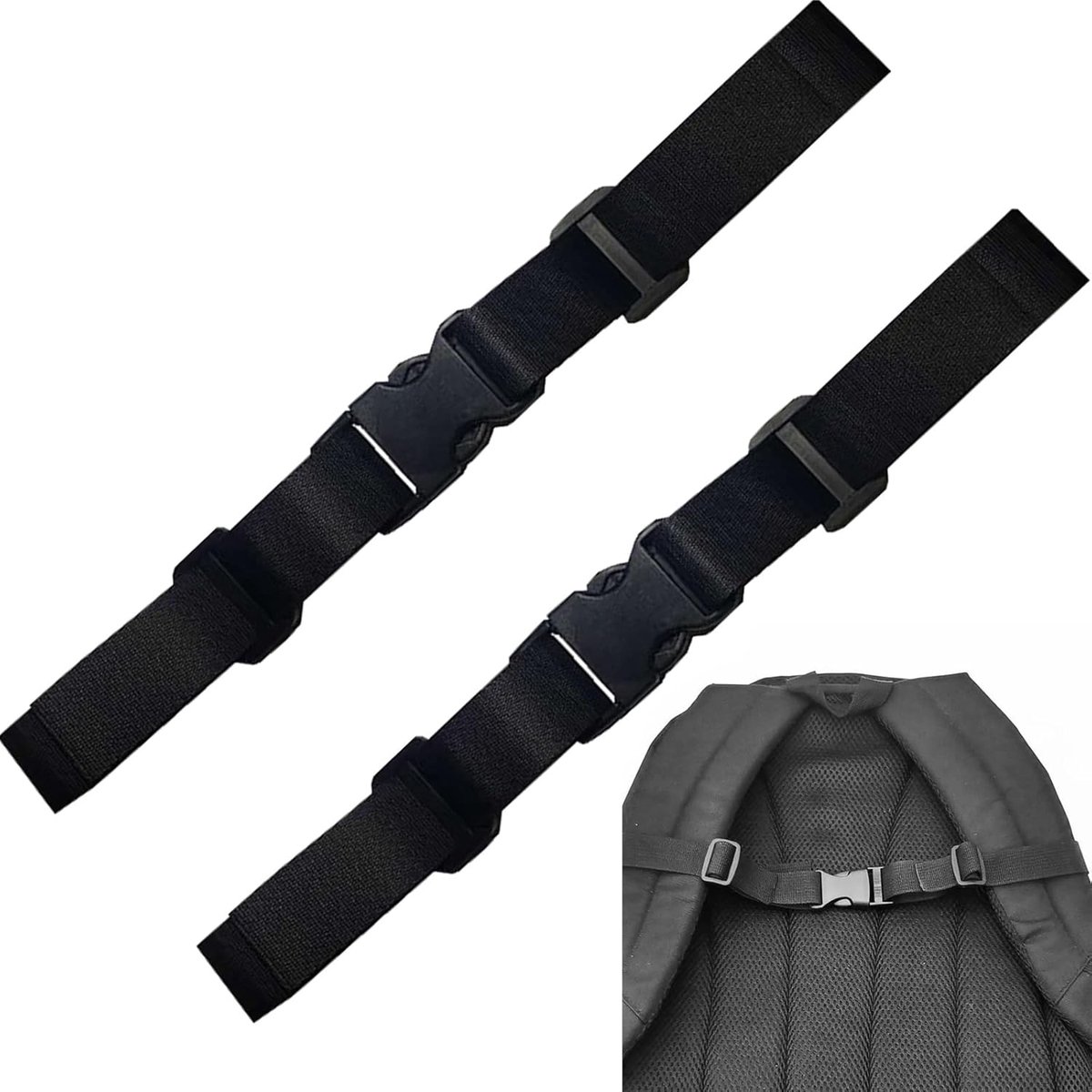 2 stuks nylon borstriem met gesp, rugzakriem, duurzame borstriem, vervangende gesp, bekkenriem, borstriem voor rugzak voor joggen en wandelen, buiten (zwart)
