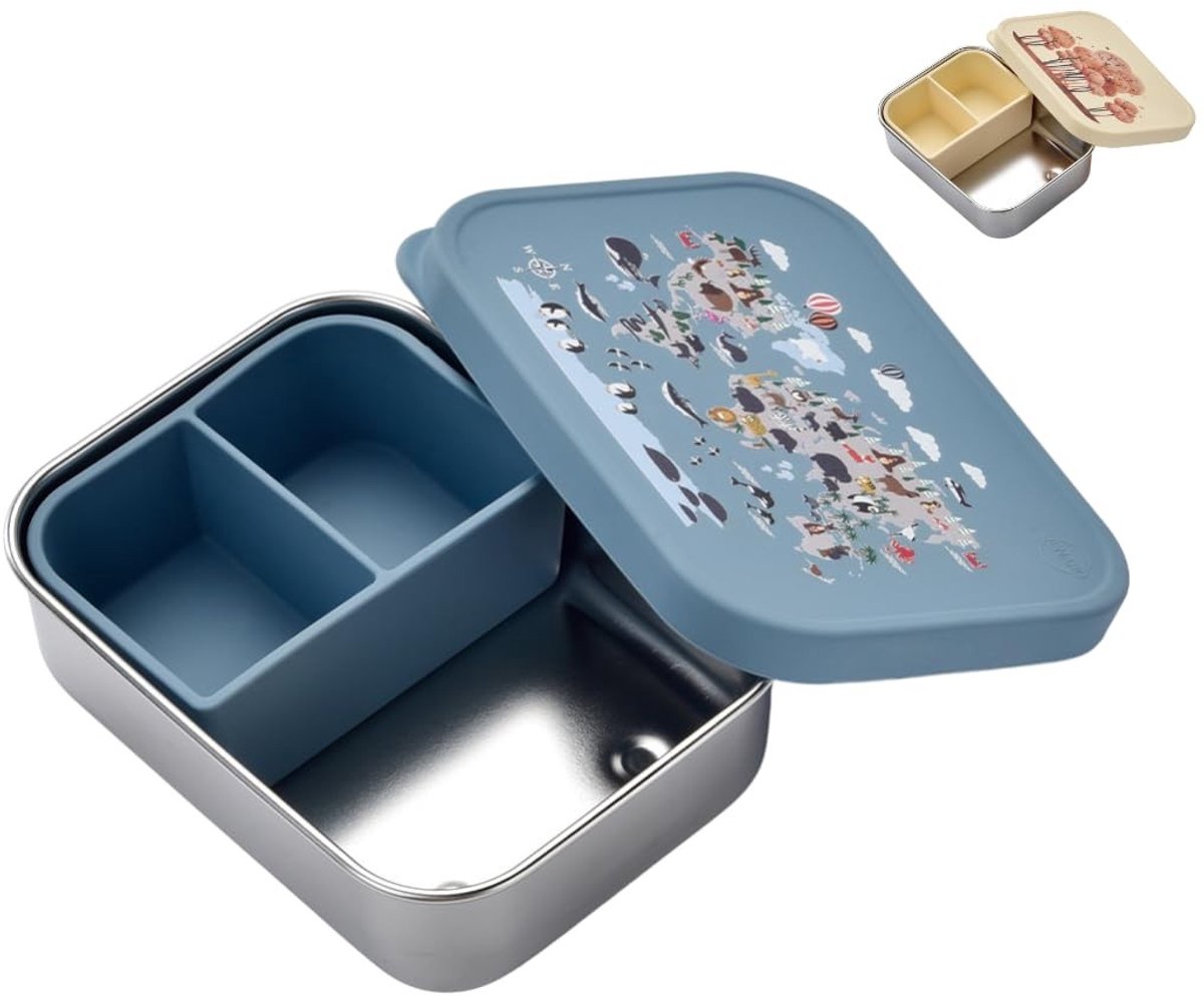 Omgoods - Kinderen RVS Lunchbox met Siliconen Deksel en Verdelers, Lekvrij en BPA-vrij
