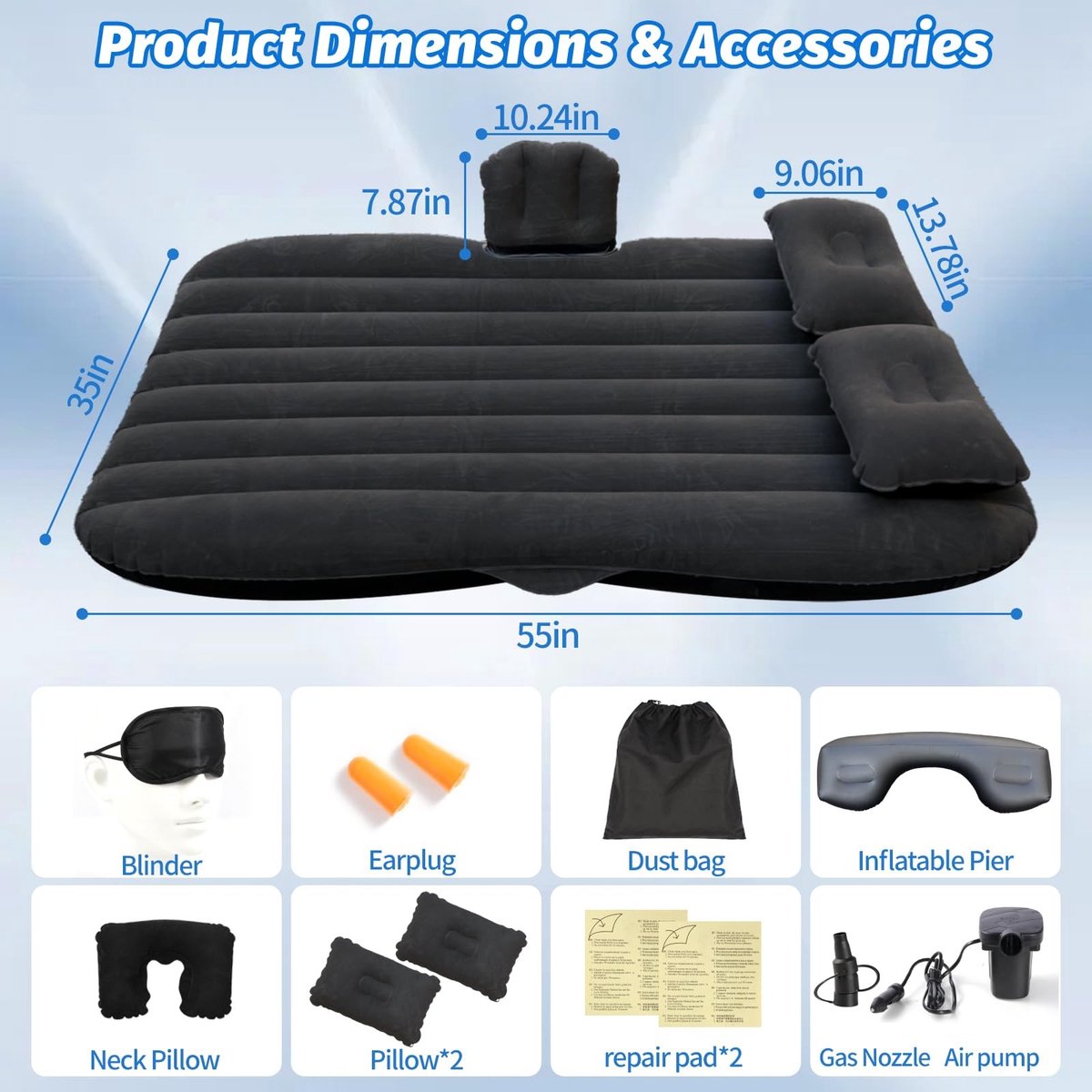 Omgoods - Opblaasbaar Auto Luchtbed voor Achterbank 140x89 cm - Camping en Reisbed