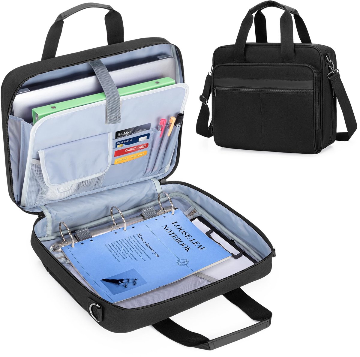 Omgoods - Zipper Binder 3 Ringen met Schouderriem - 5 Inch Schoolmap voor Laptop